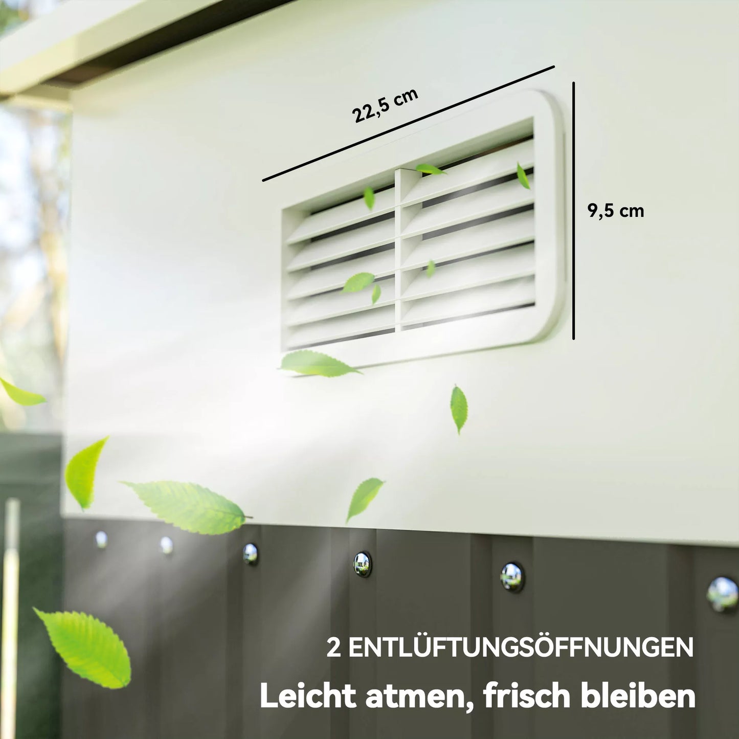 Metalo sodo namelis su šlaitiniu stogu ir užrakinamomis dvigubomis durimis, 2,8 x 3,45 x 2,01m, pilkas