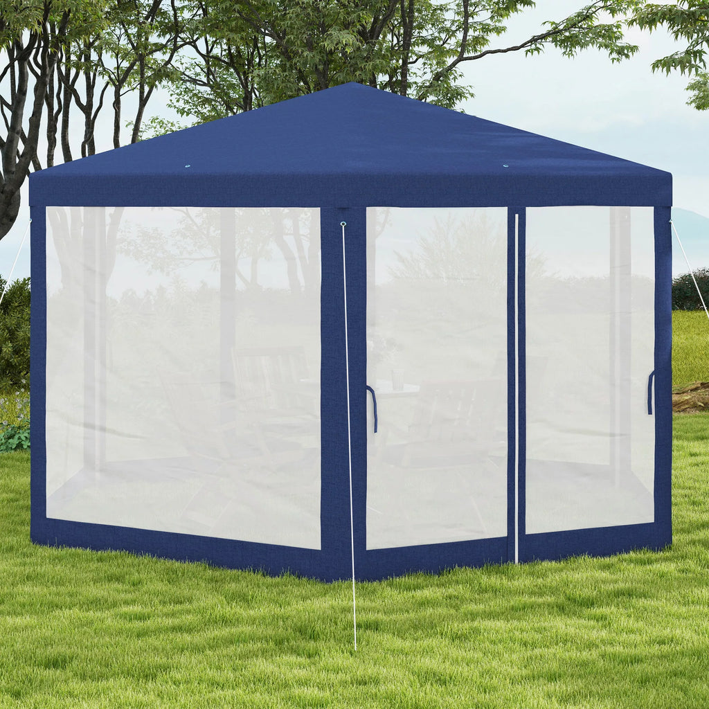 Sodo paviljonas, šešiakampis, tinklinės užuolaidos, metalinis rėmas, 3,94 x 3,412 x 2,5 m, mėlynas