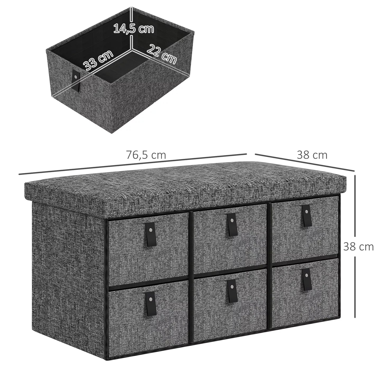 Paminkštinta batų suoliukų spintelė, 6 skyriai avalynei, MDF rėmas, lininės išvaizdos, pilka