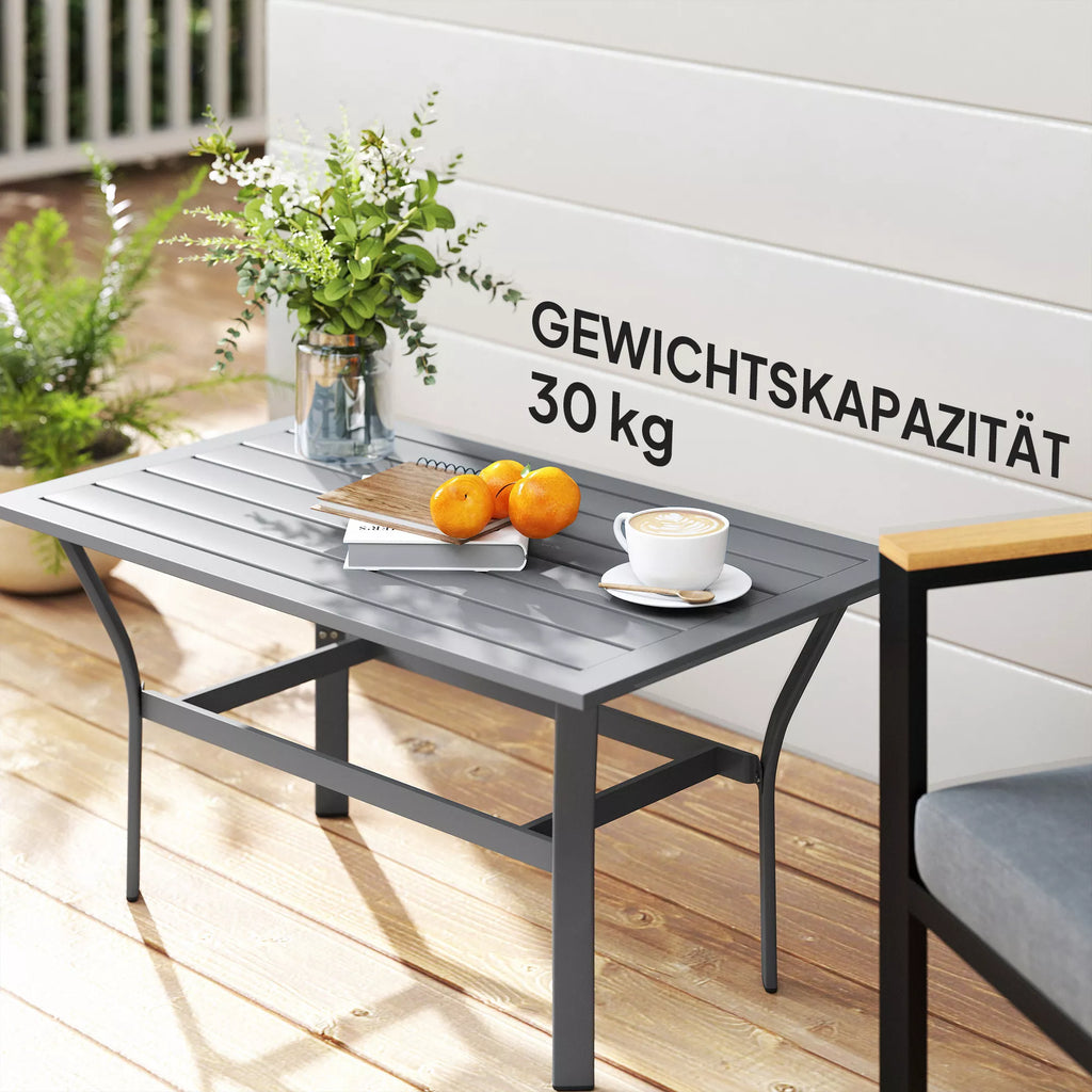 Metalinis pagalbinis stalas Balkono stalas su lamelių dizainu, atsparus atmosferos poveikiui Kavos stalas Sodo stalas 91,5 x 55 x 45 cm Tamsiai pilkos spalvos