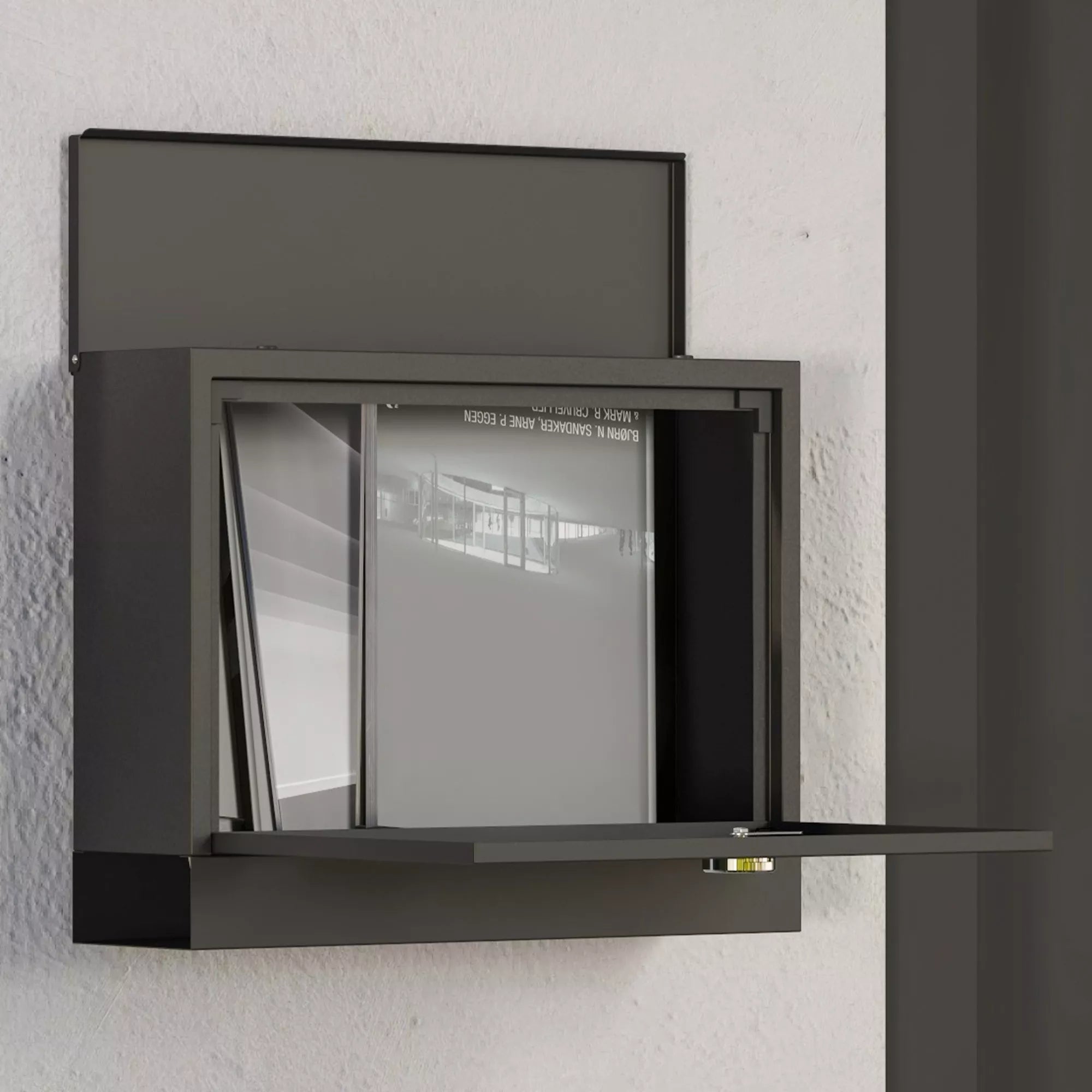 Pašto dėžutė iš metalo, rakinama, 36,5 x 11,5 x 29 cm, juoda