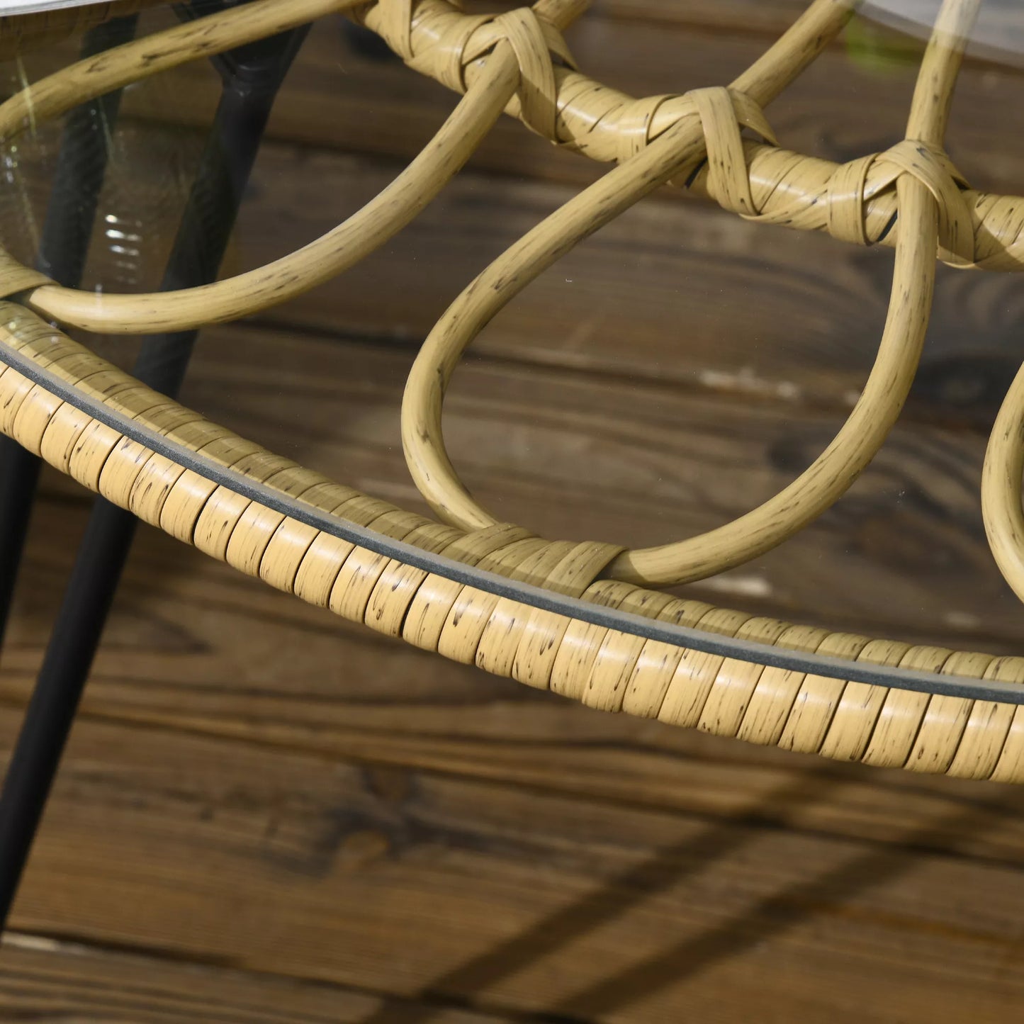 5 dalių lauko sėdimųjų baldų komplektas, Boho stiliaus, 1 valgomojo stalas ir 4 kėdės, su pagalvėlėmis, poliratanas, smėlio/natūralus