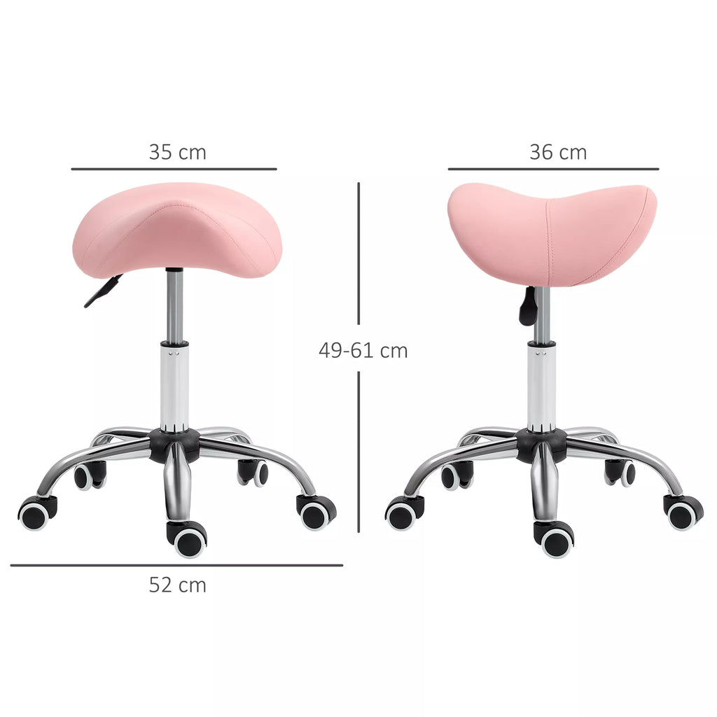 Reguliuojamo aukščio su ratukais taburetė (49–61 cm), 360° pasukama darbo taburetė, biuro taburetė, skirta biurui, salonui, masažui ir SPA, rožinė