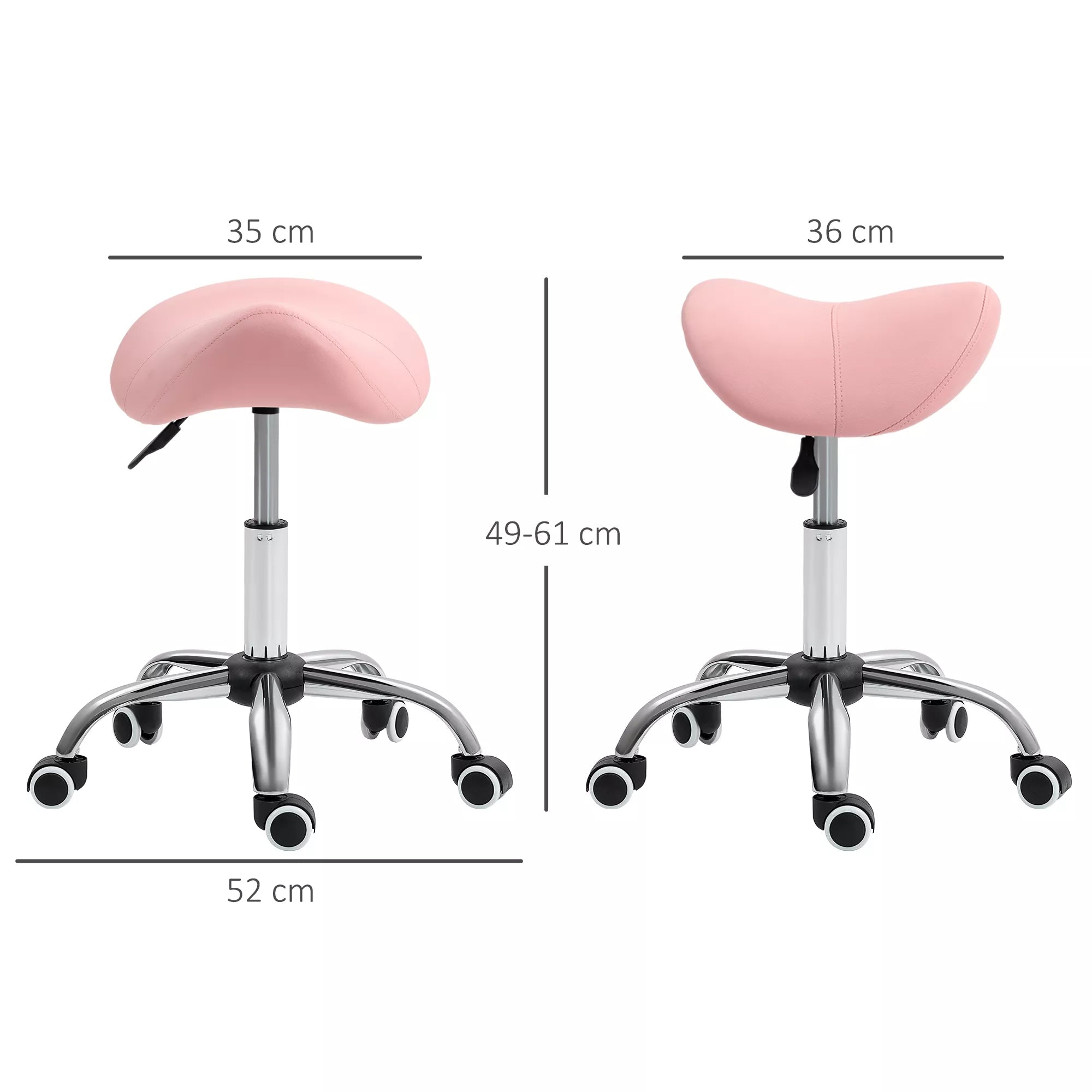 Reguliuojamo aukščio su ratukais taburetė (49–61 cm), 360° pasukama darbo taburetė, biuro taburetė, skirta biurui, salonui, masažui ir SPA, rožinė