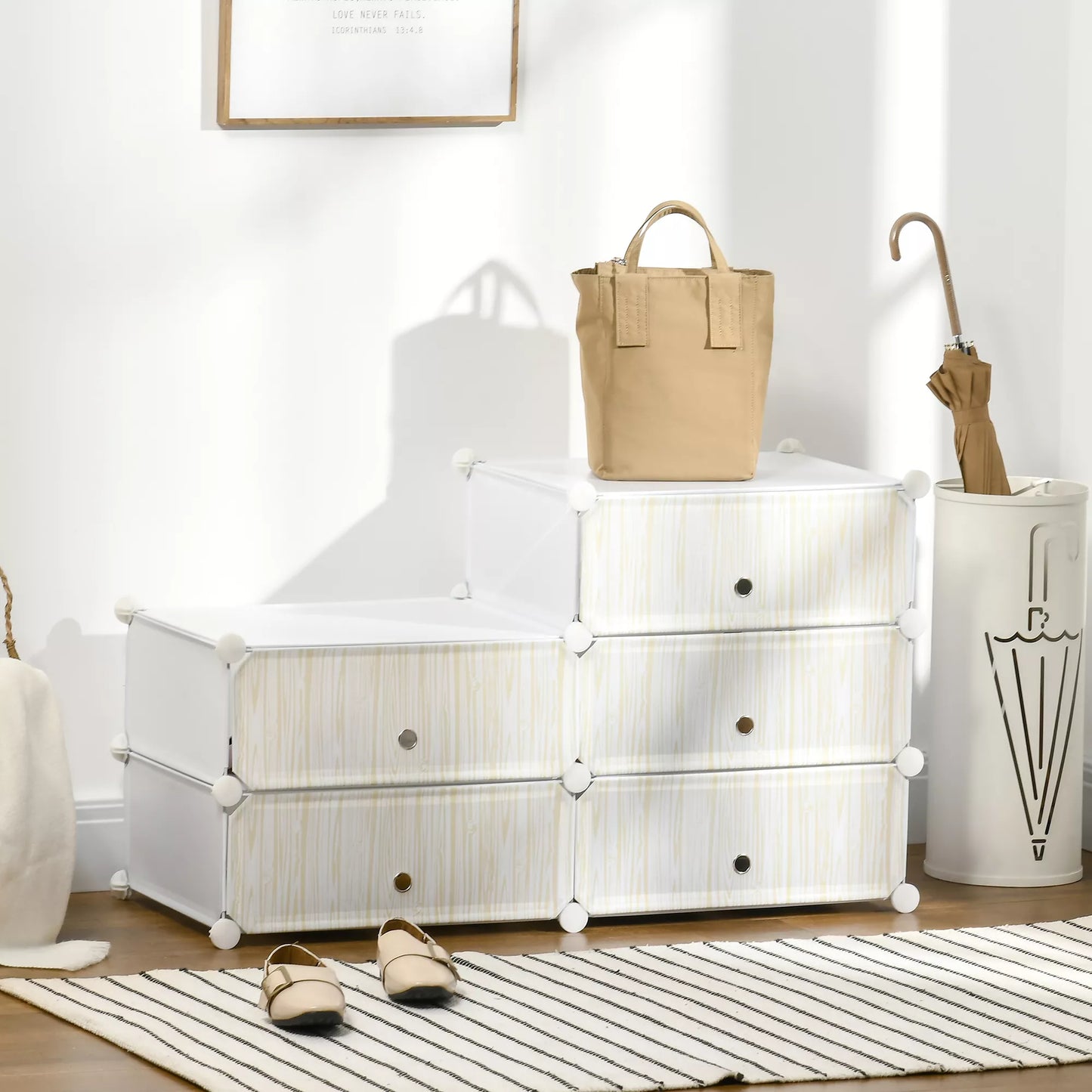 Modulinė batų lentyna 12 poroms, 49 cm x 36,5 cm x 108 cm, Balta