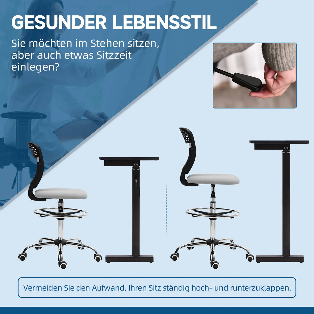 Ergonominis darbo kėdė poliesteris 106-126 cm reguliuojamo aukščio šviesiai pilka