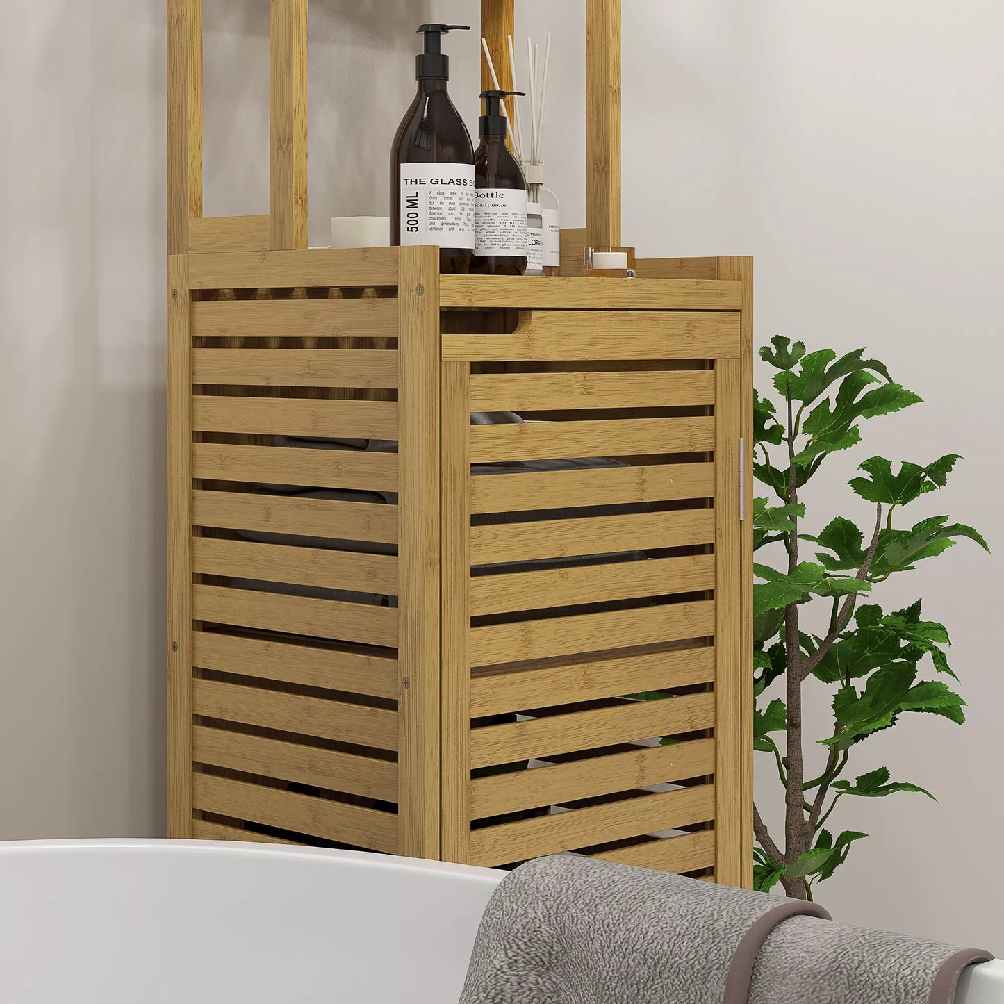 Vonios spintelė su lentynomis, 3 lentynos, 1 spintelė, 38,5 cm x 33 cm x 170 cm, natūrali