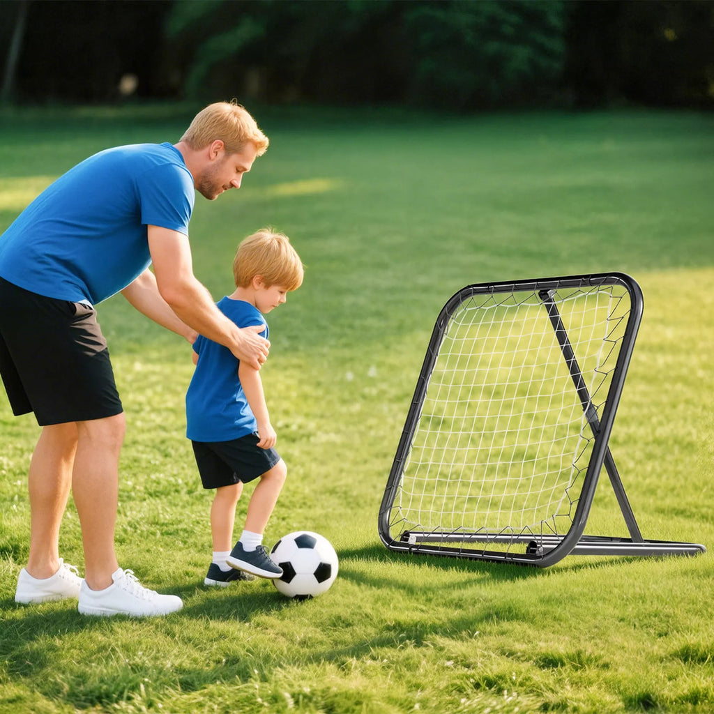 Futbolo atšokimo siena, 78 x 84 cm, su kaiščiais, reguliuojama 5 pakopomis, nešiojama, atšokimo vartai, futbolo vartai paaugliams, futbolo treniruočių reikmenys beisbolo treniruotėms, balti