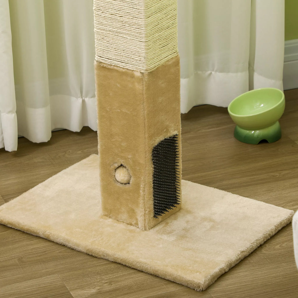 Kačių draskyklė-stulpas 79 cm su džiūto virve ir žaislu, smėlio spalvos