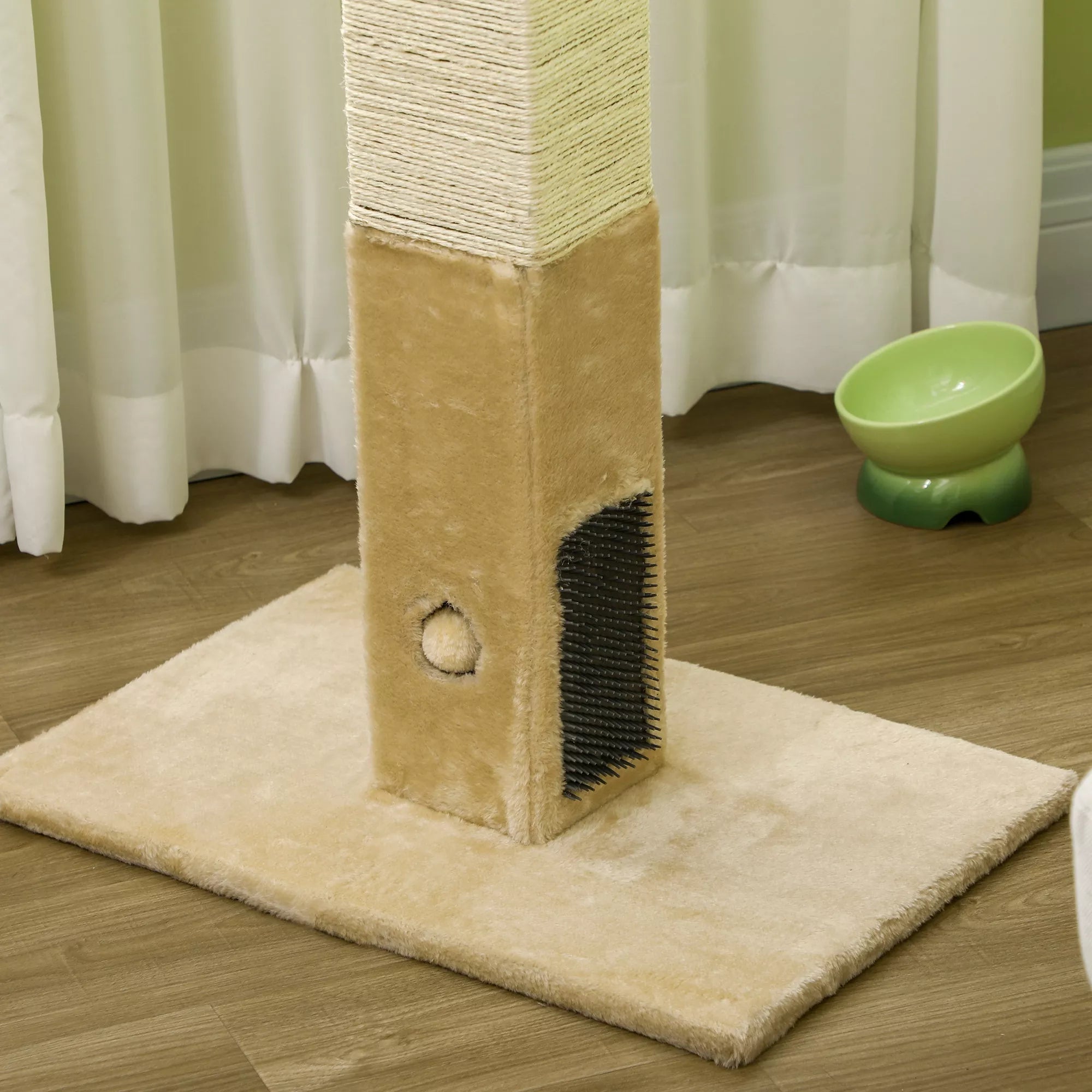 Kačių draskyklė-stulpas 79 cm su džiūto virve ir žaislu, smėlio spalvos