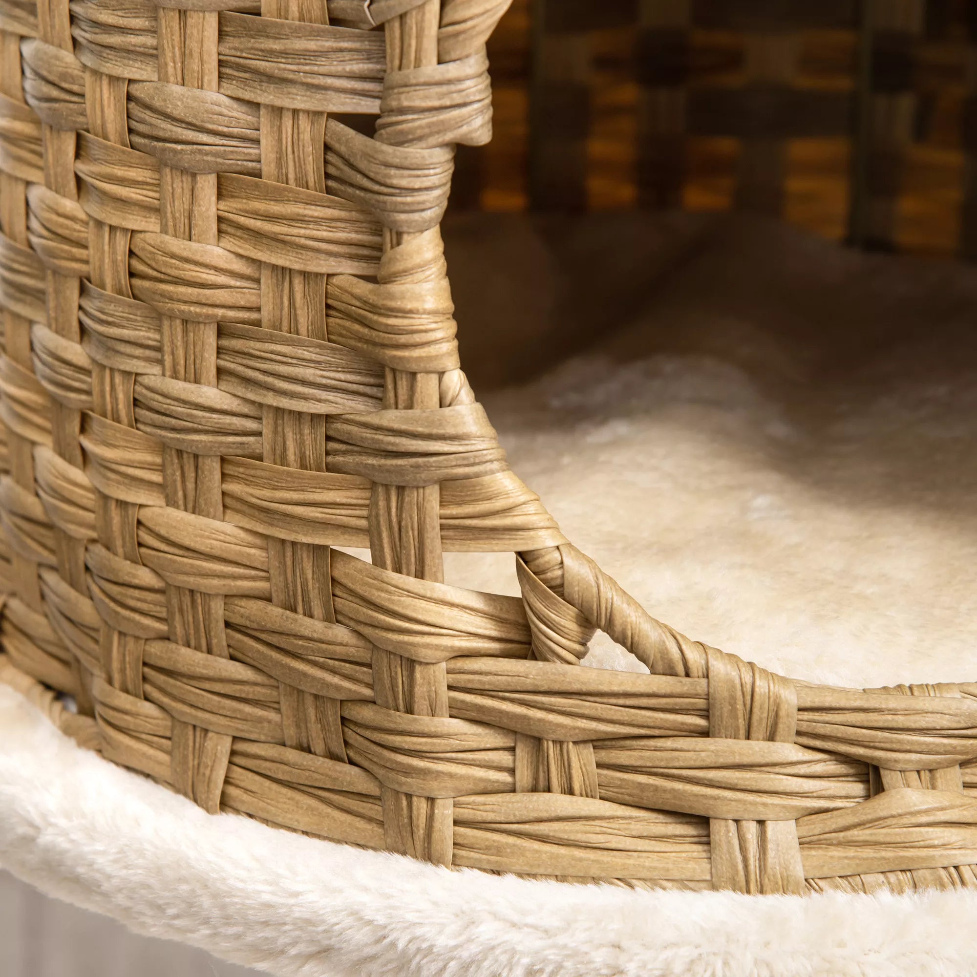 Kratzbaum Rattan 95 cm aukščio 3 pakopų kačių medis su platforma, kačių lovele, laipiojimo medis su kačių urvu, sizalio kamienais, žaisliniais kamuoliais, kačių baldais, sizalio natūralia + smėlio spalva