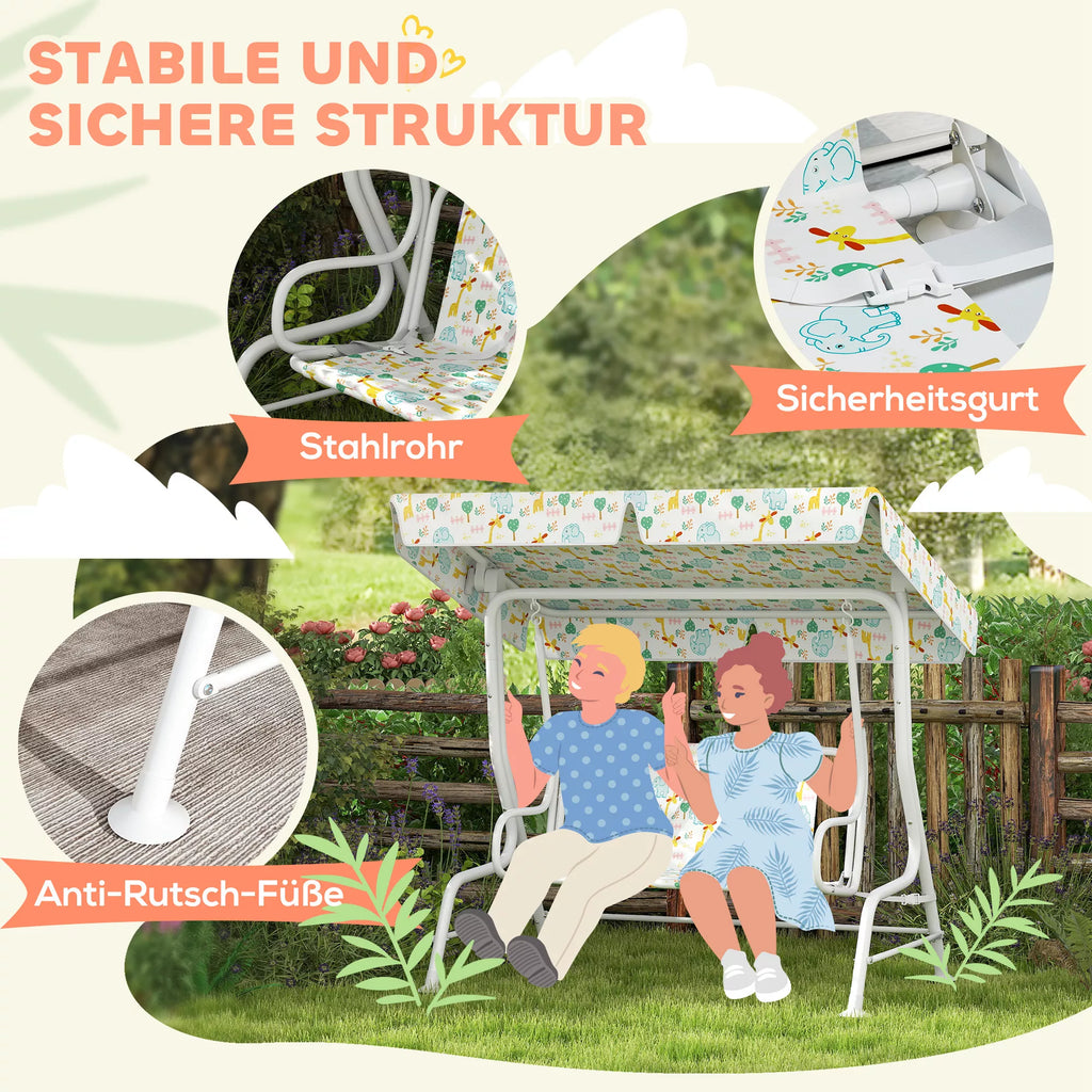Lauko, sodo  sūpynės vaikams, plieninis rėmas, 2 vietos, 60 kg apkrova, baltos spalvos