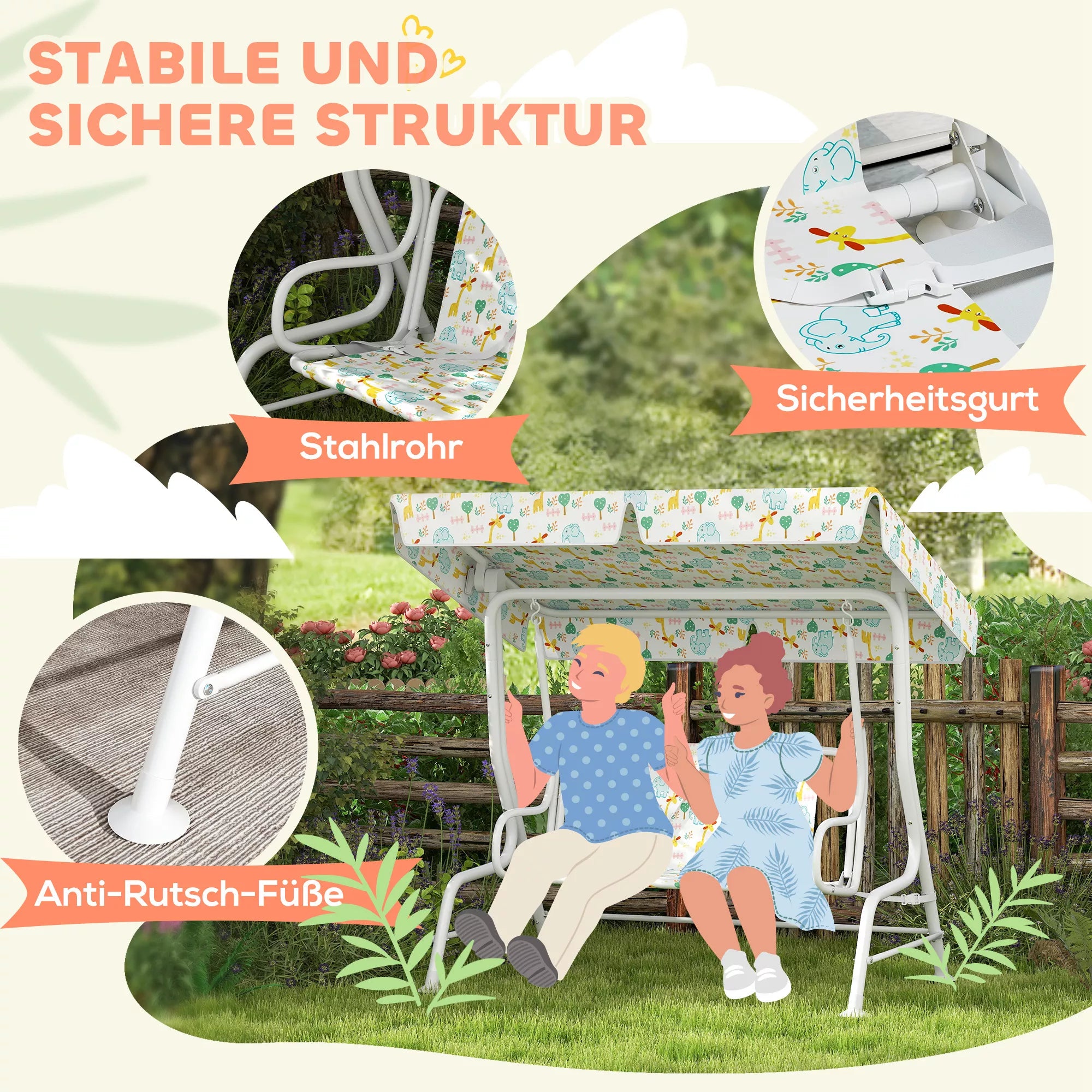 Lauko, sodo  sūpynės vaikams, plieninis rėmas, 2 vietos, 60 kg apkrova, baltos spalvos