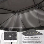 Pavilion pakaitinis stogas, 3 x 4 m, pakaitinis tentas su vandens nutekėjimo angomis, poliesteris, apsauga nuo saulės, UPF30+, tamsiai pilkos spalvos