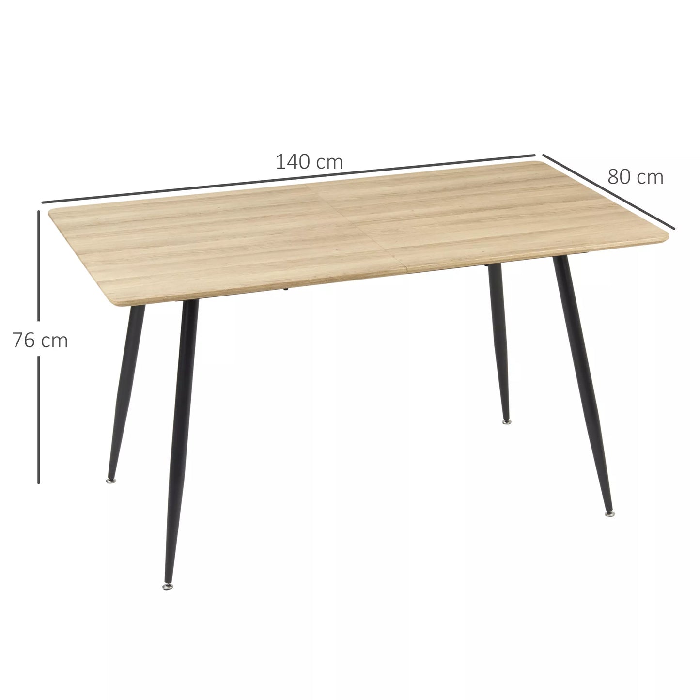HOMCOM Valgomojo stalas skandinaviško dizaino, virtuvinis stalas, 4 asmenims, medžio imitacijos, 140 cm x 80 cm x 76 cm, natūralus + juodas
