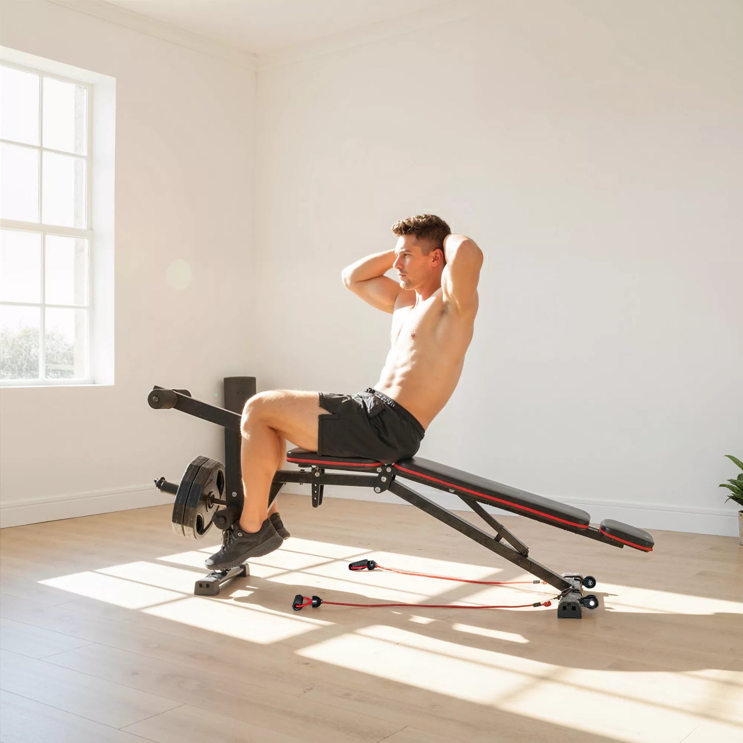 Reguliuojamas hantelų suolas iki 300 kg 3 in 1 treniruočių suolas su ratukais Kojų tiesimo įrenginys Curlpult Galvos atrama Atsparumo juostos