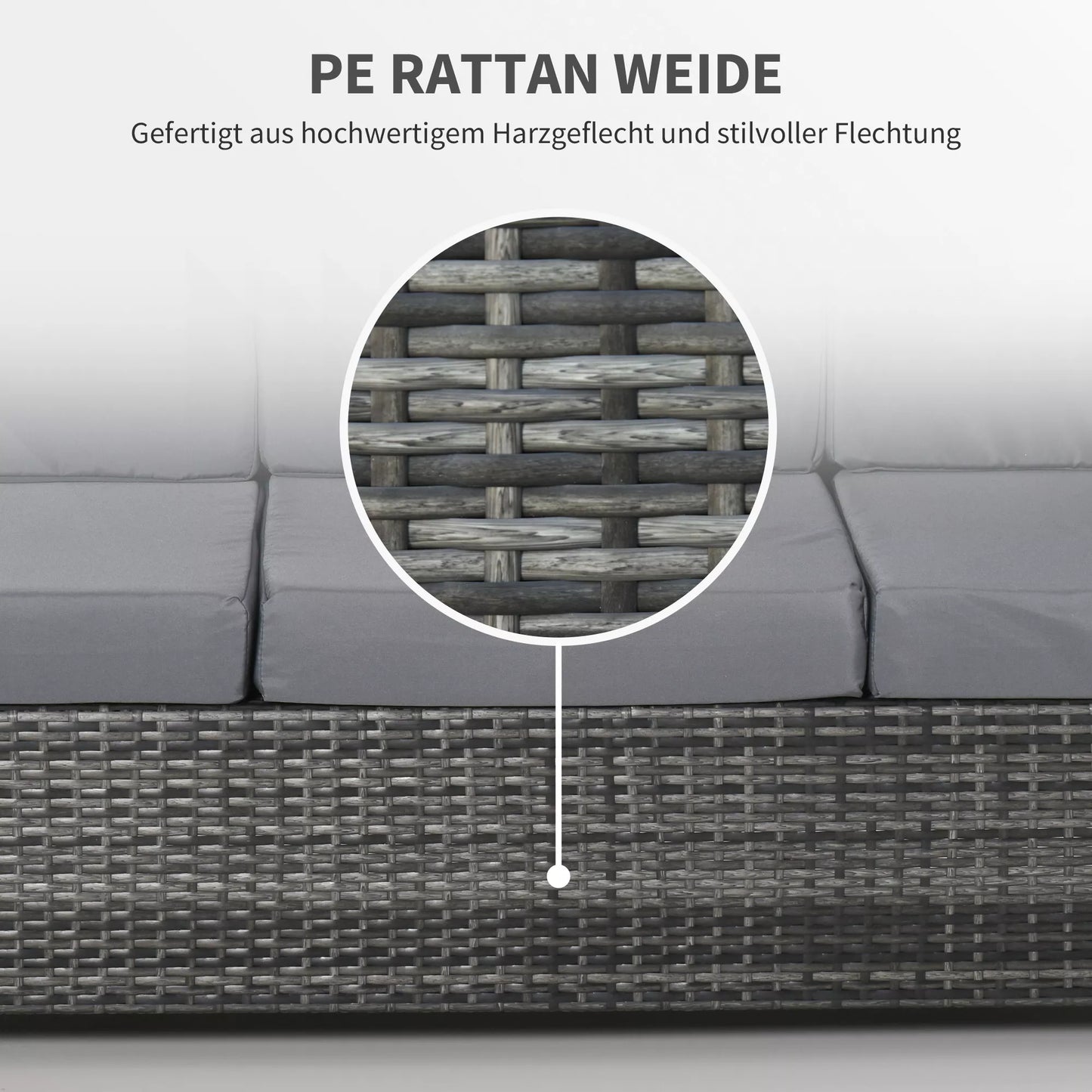 Poli-rotango sofa su pagalvėlėmis, 3 vietų, sodo poilsio sofa, metalas, poliesteris, pilka, 185 x 70 x 80 cm