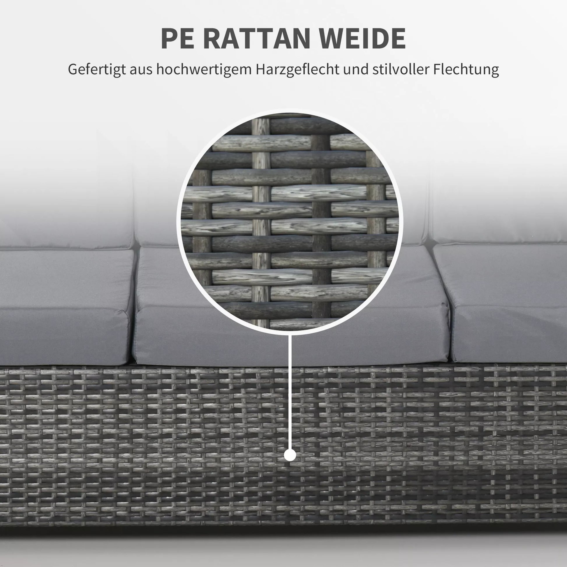 Poli-rotango sofa su pagalvėlėmis, 3 vietų, sodo poilsio sofa, metalas, poliesteris, pilka, 185 x 70 x 80 cm