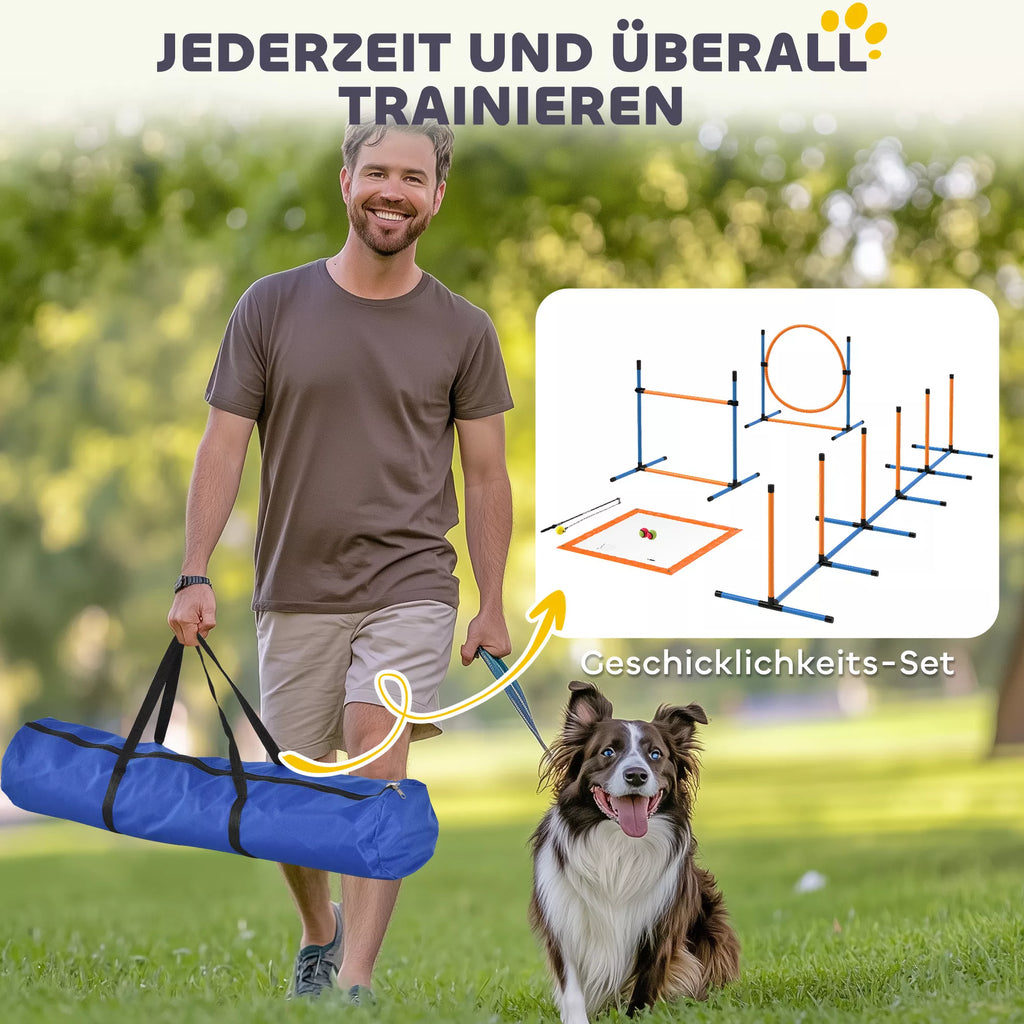 Šunų dresūros rinkinys Agility 7 dalių, mėlynas/oranžinis