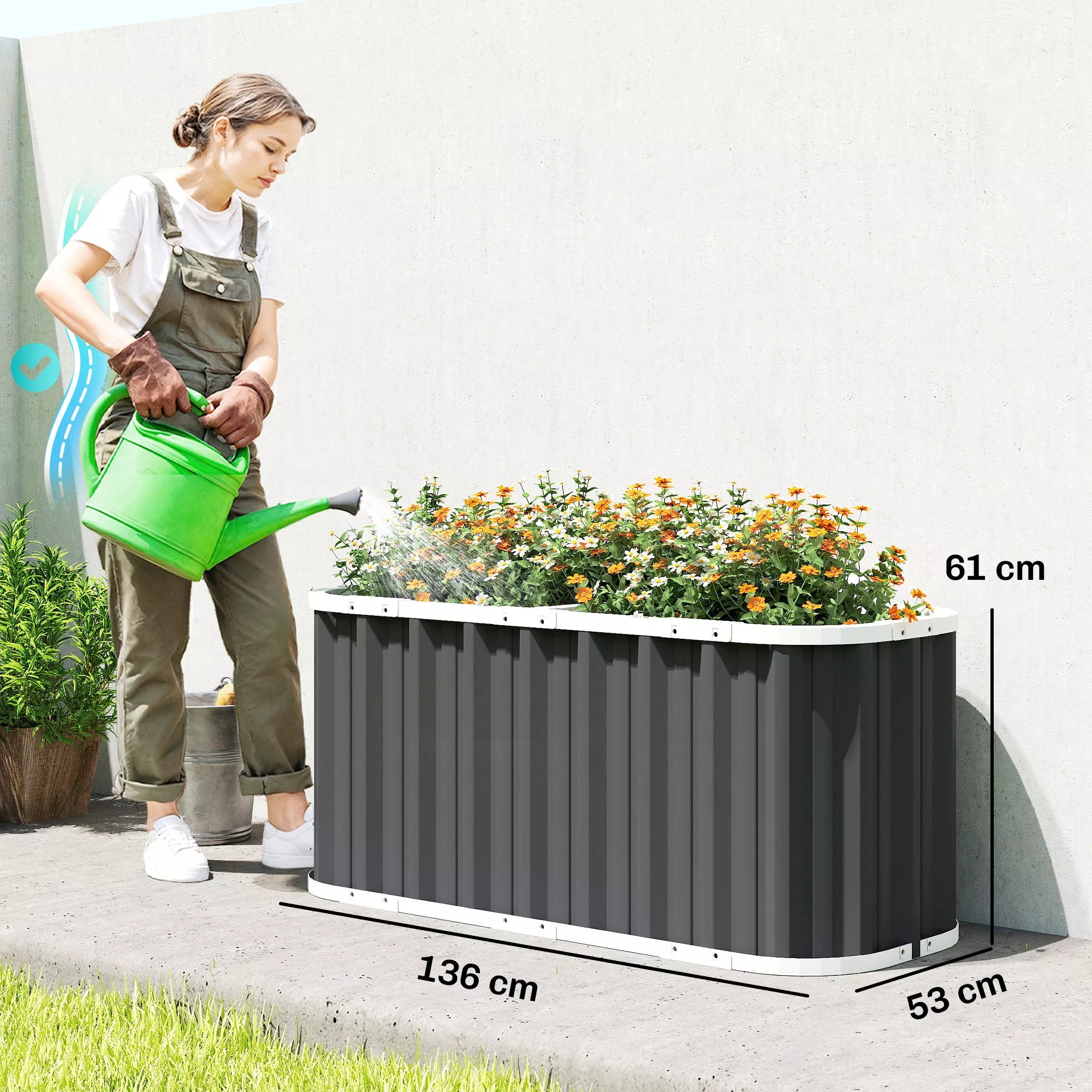 Aukšta pakelta cinkuoto plieno lysvė 61 cm gylio 136 x 53 x 61 cm – tamsiai pilka