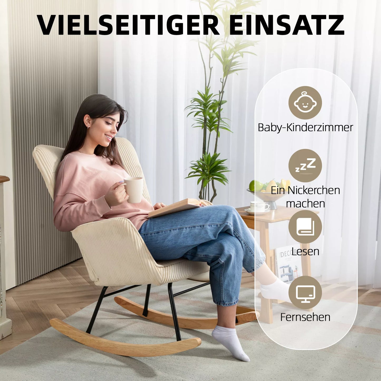 Vintage supamasis krėslas, išlenkti slidės, storas paminkštinimas, bukmedis ir plienas, smėlio spalvos