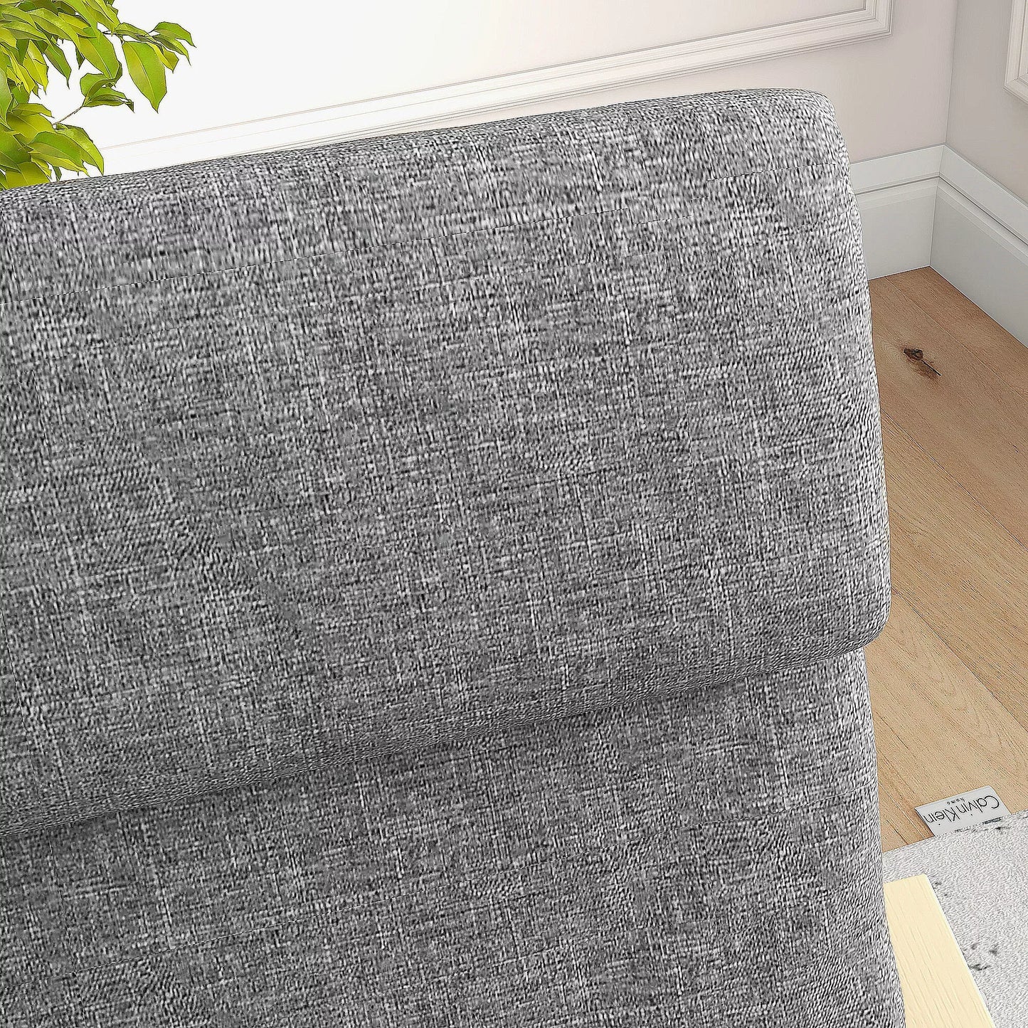 Fotelis su galvos atrama ir porankiais, apmušalas su lininės išvaizdos, medinis rėmas, pilka + natūrali