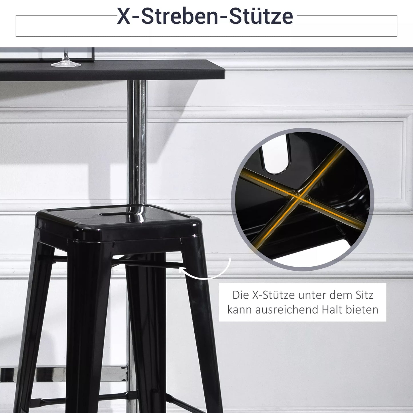 4 vnt. rinkinys: metalinės baro kėdutės, skirtos naudoti viduje ir lauke, sukraunamos konstrukcijos, juodos spalvos