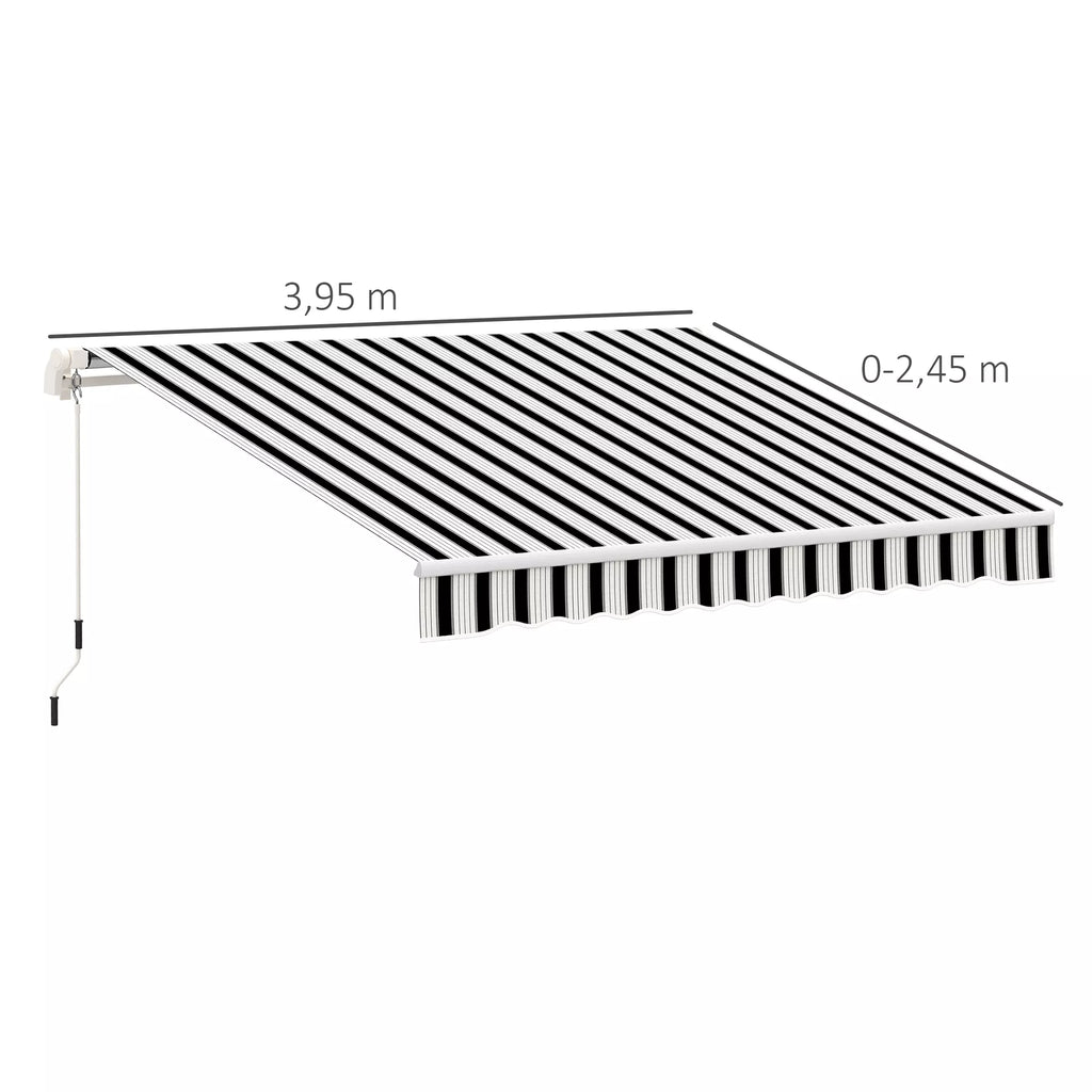Markizė, apsauga nuo saulės, ištraukiama, su rankine, metalinis rėmas, poliesteris, mėlyna + balta, 3,95 x 2,45 x 3,50 m