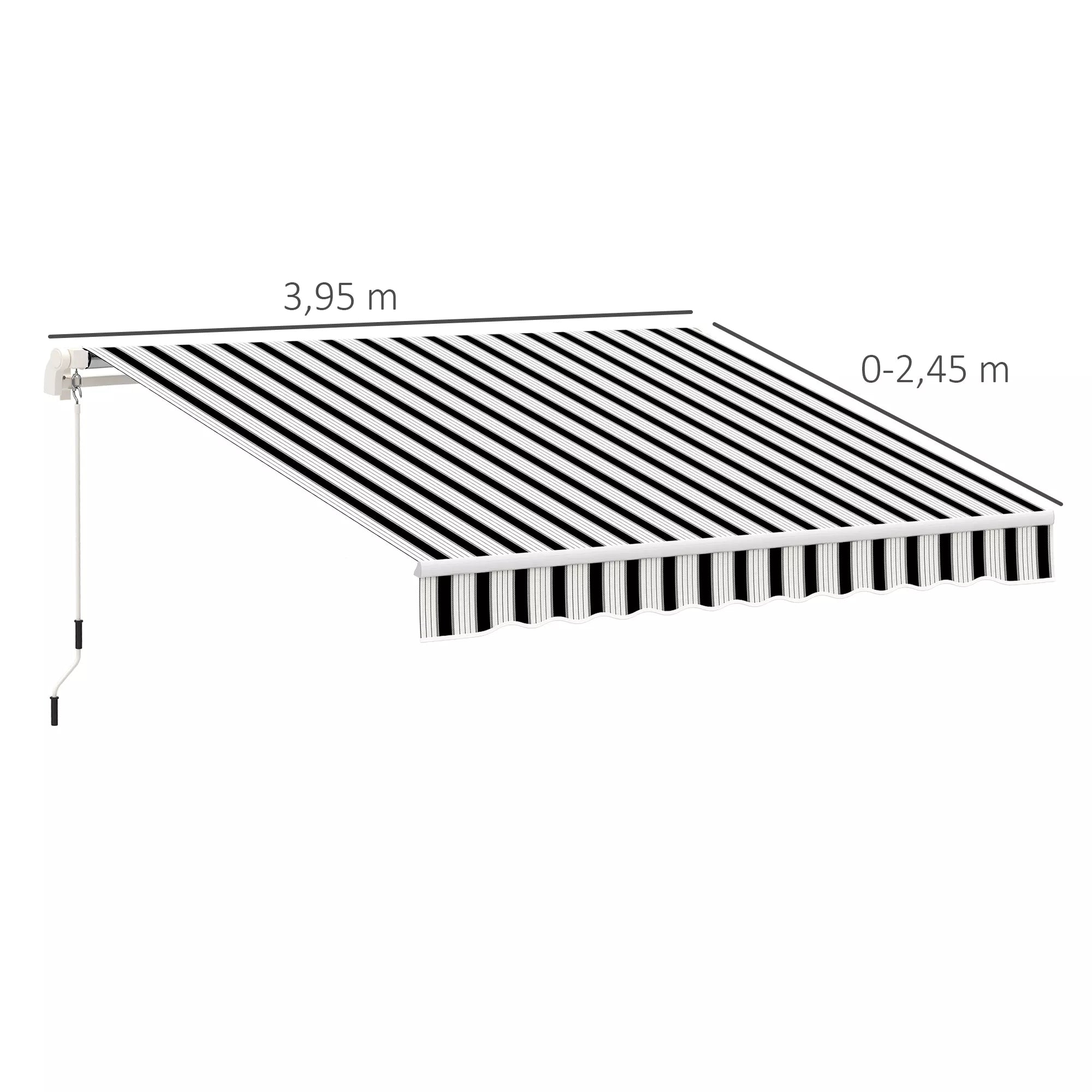 Markizė, apsauga nuo saulės, ištraukiama, su rankine, metalinis rėmas, poliesteris, mėlyna + balta, 3,95 x 2,45 x 3,50 m
