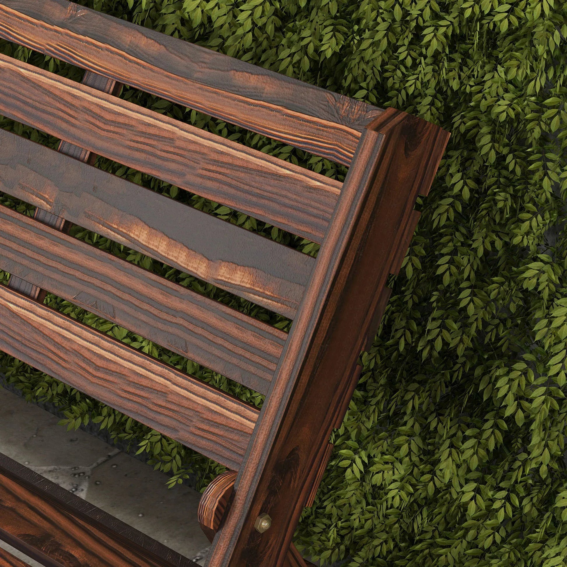 Sodo suolas 2 asmenims, rustikalus dizainas, sulankstomas, natūralus medis, 122 x 63 x 83 cm, karbonizuotas paviršius