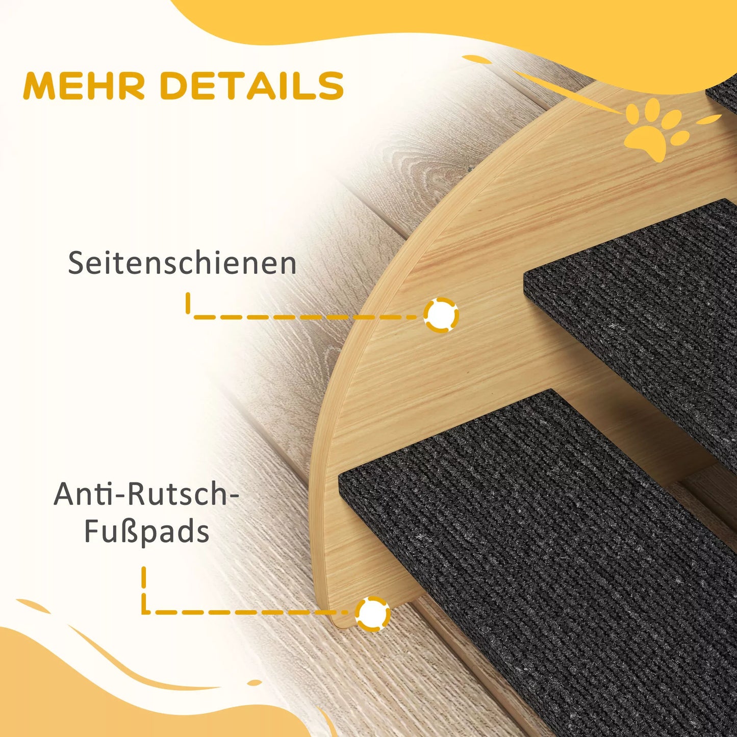 Laiptukai augintiniams, 3 pakopos, mažam šuniui, 38,5 cm x 38,5 cm x 30 cm, ąžuolas + juoda