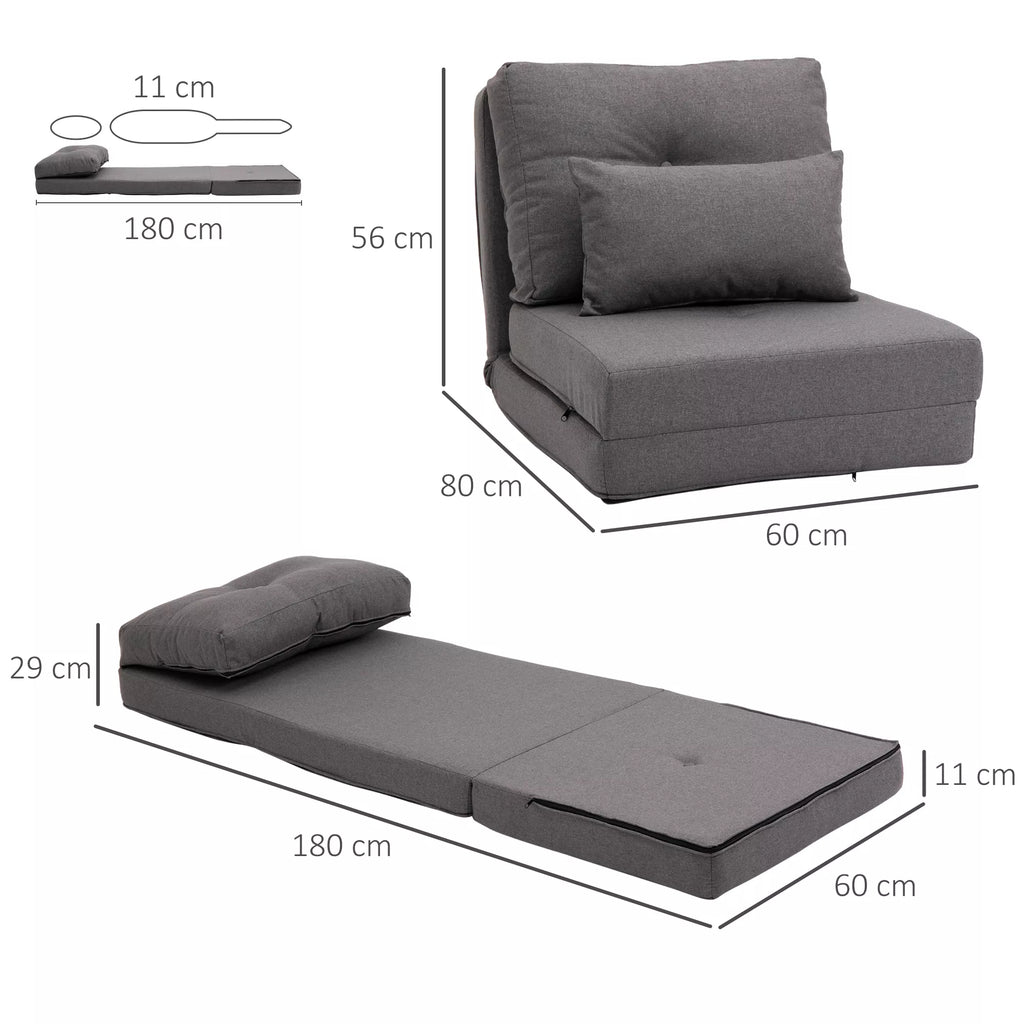 Grindų kėdė transformuojama į lovą 2-in-1, su pagalve, 80 x 60 x 56 cm, tamsiai pilka