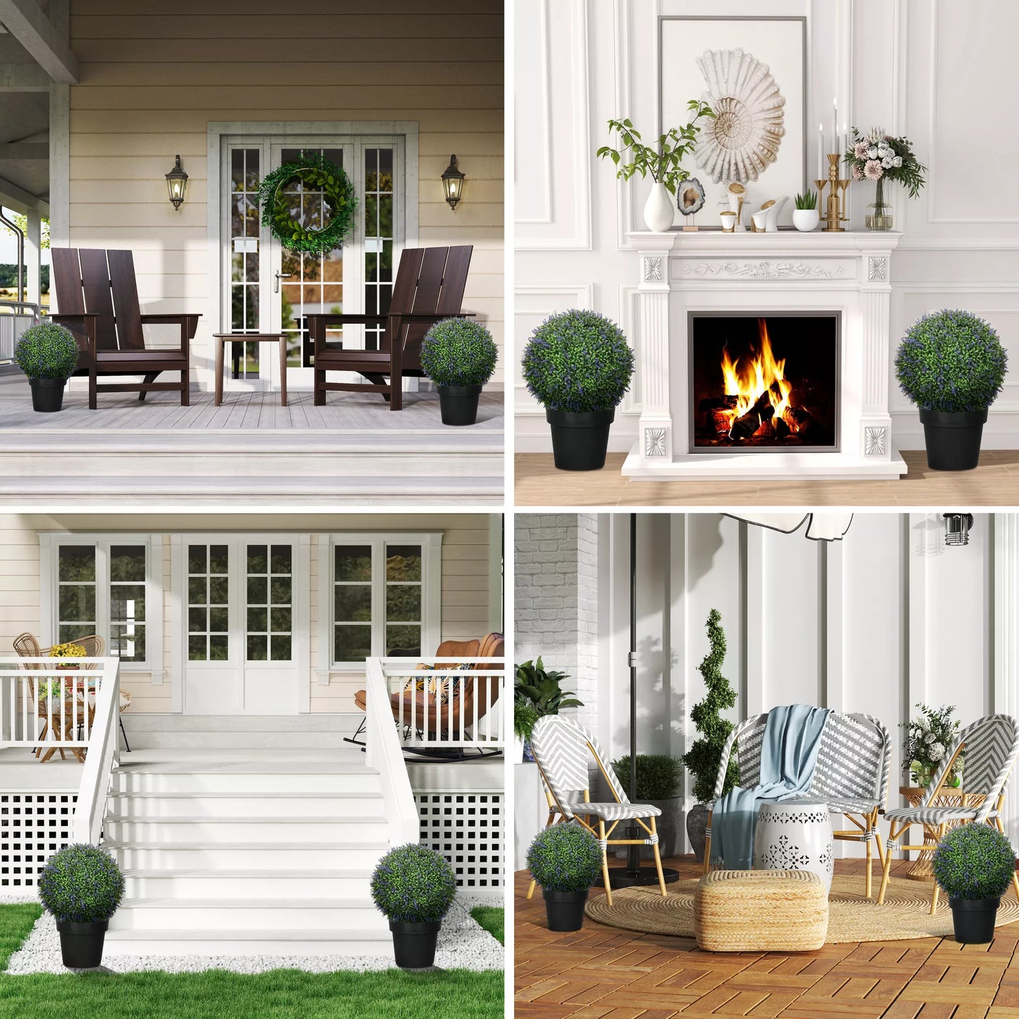 2 vnt. dirbtinių augalų rinkinys rutulio formos, atsparūs UV spinduliams, skirti naudoti viduje ir lauke, 42 cm, Žalia+Violetinė