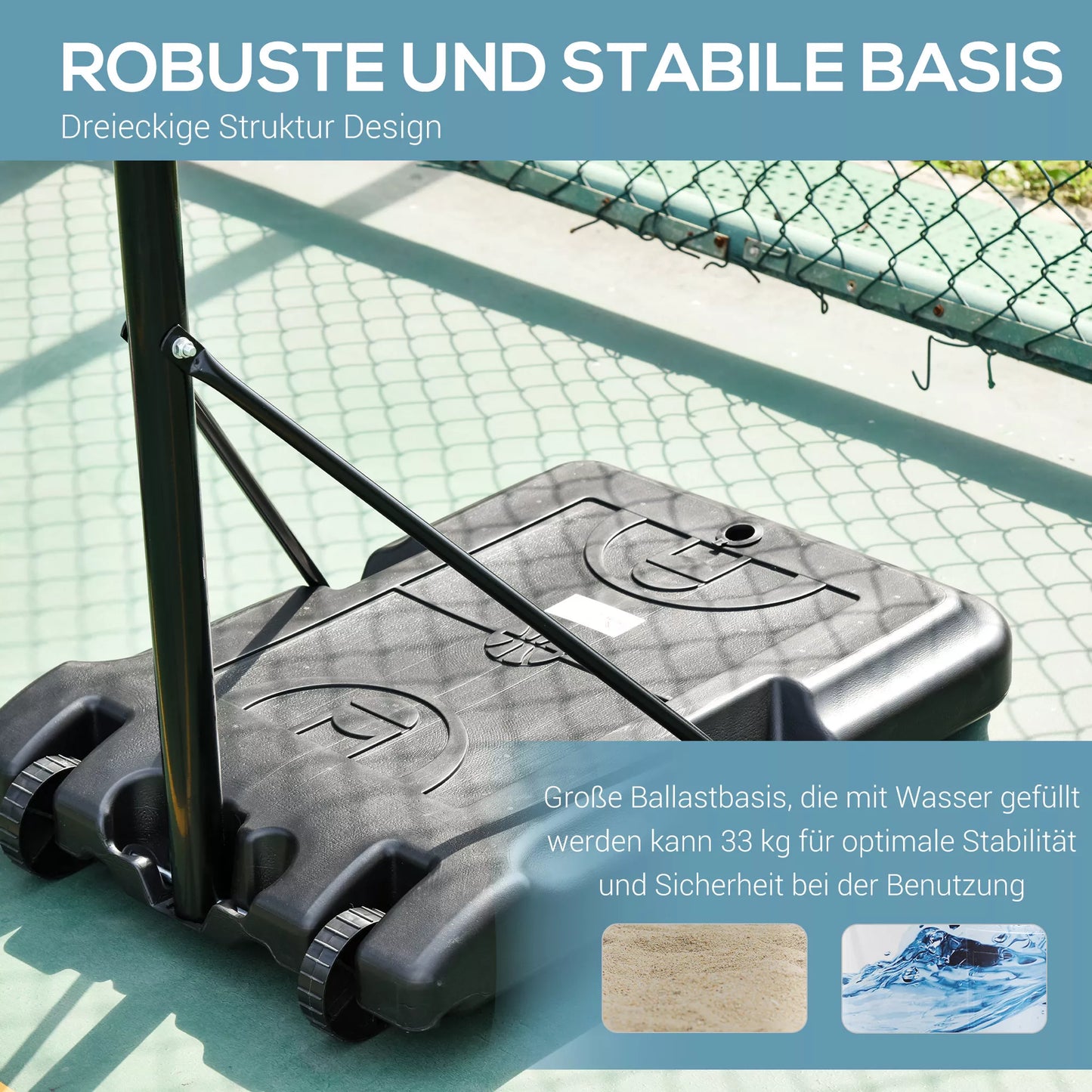 Krepšinio lankas, krepšinio stovas, reguliuojamas aukštis, pripildomas vandeniu, juodas