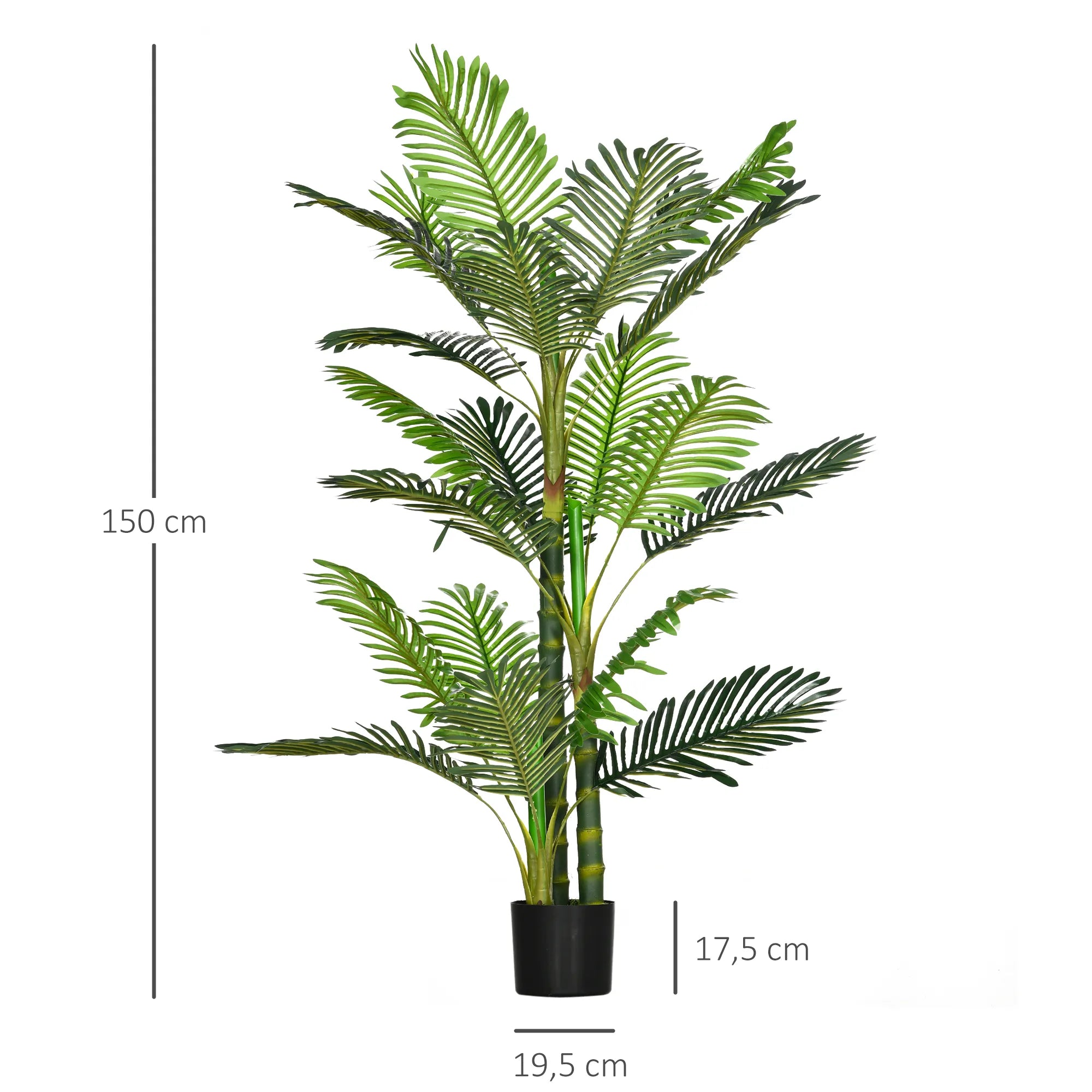 Dirbtinis augalas, dirbtinė palmė, su vazonu; 19,5 cm x 19,5 cm x 150 cm, Žalia + Juoda