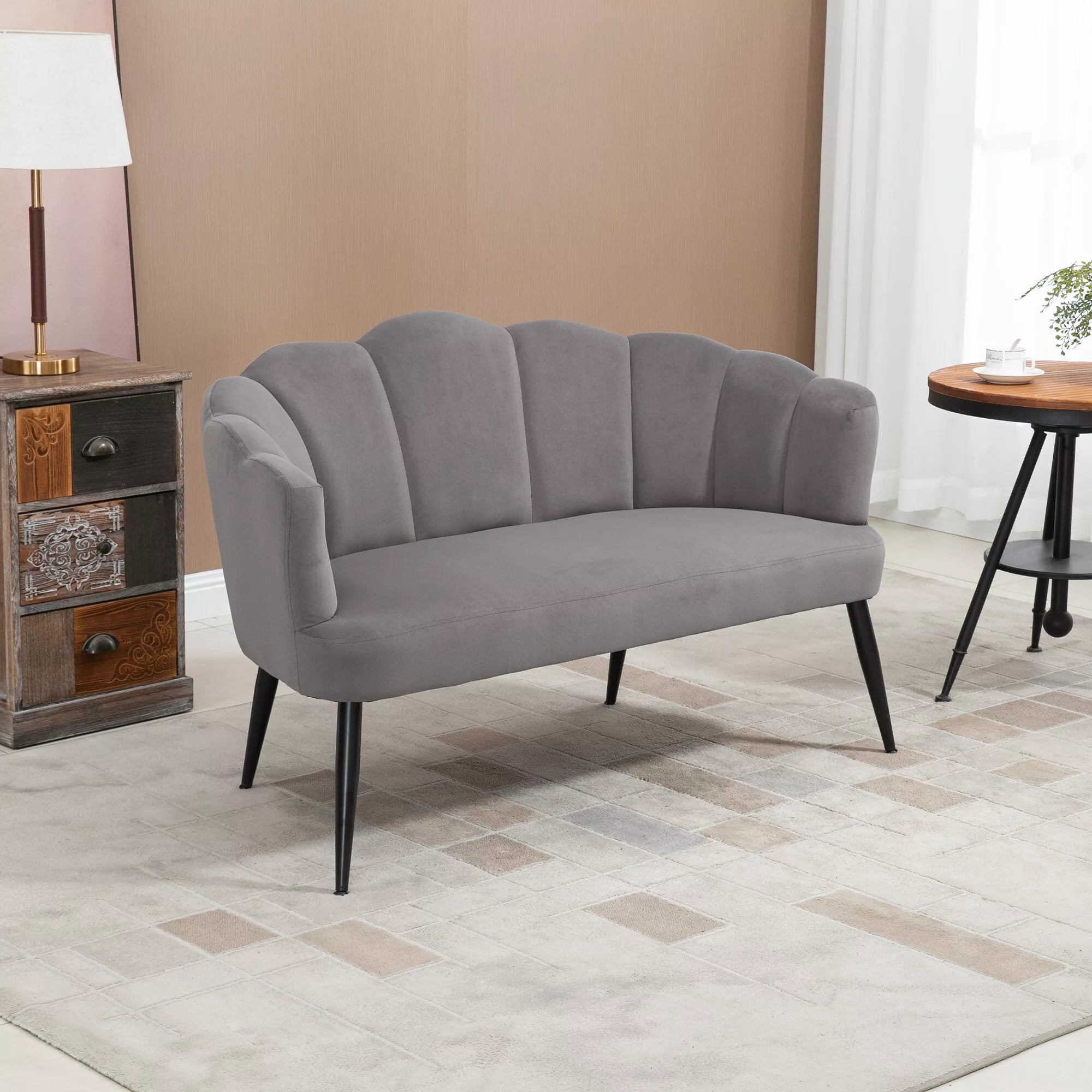Dvivietė sofa, dvigulė sofa, dvivietis svetainės fotelis modernaus dizaino, atlaiko iki 160 kg, 132 x 66 x 80 cm, pilka