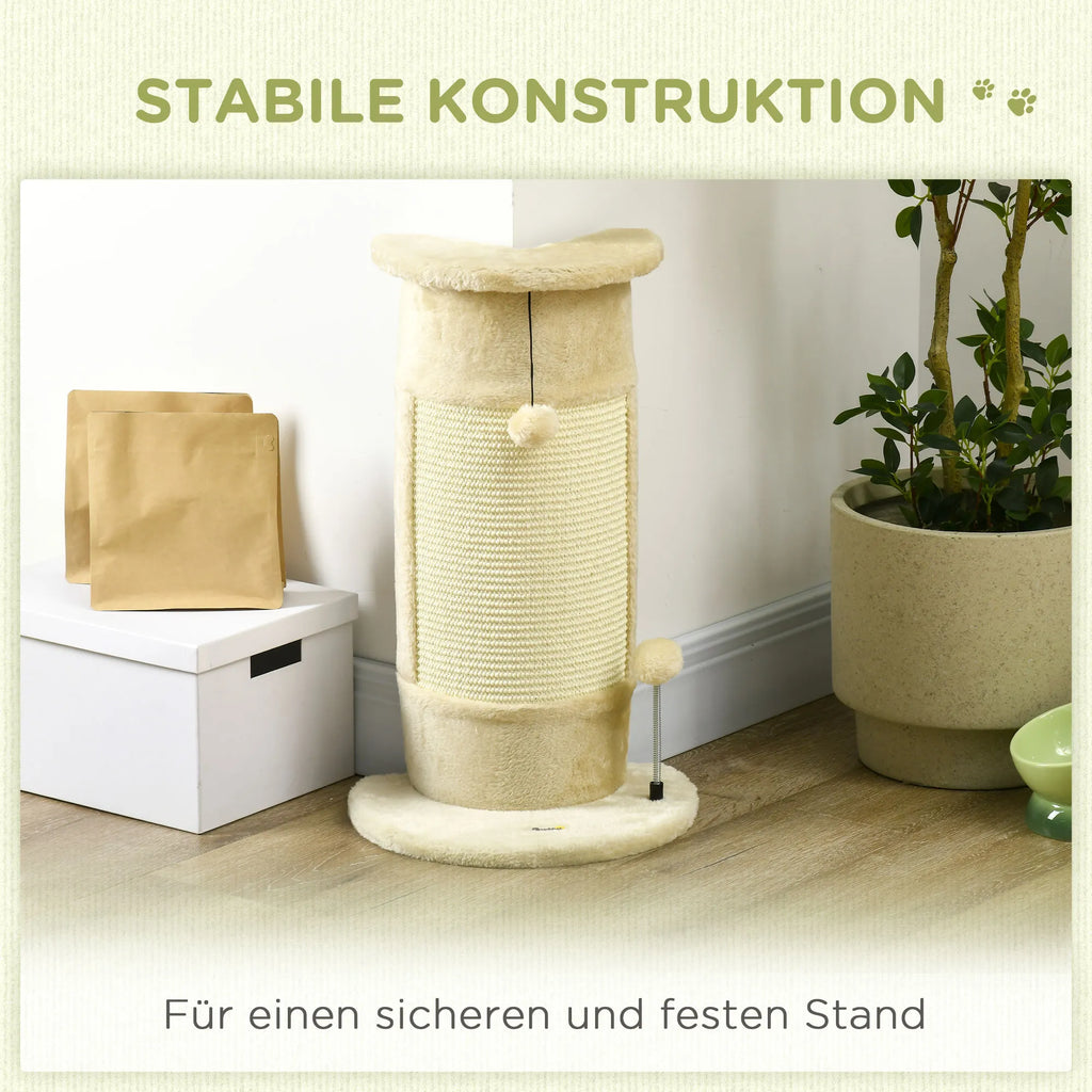 Katės draskyklė į kampą su žaislais, 58 cm, kreminės balta