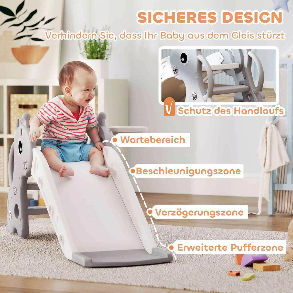3-in-1 čiuožynė vaikams, žirafos formos, krepšinio lankas, kamuolys, pilka