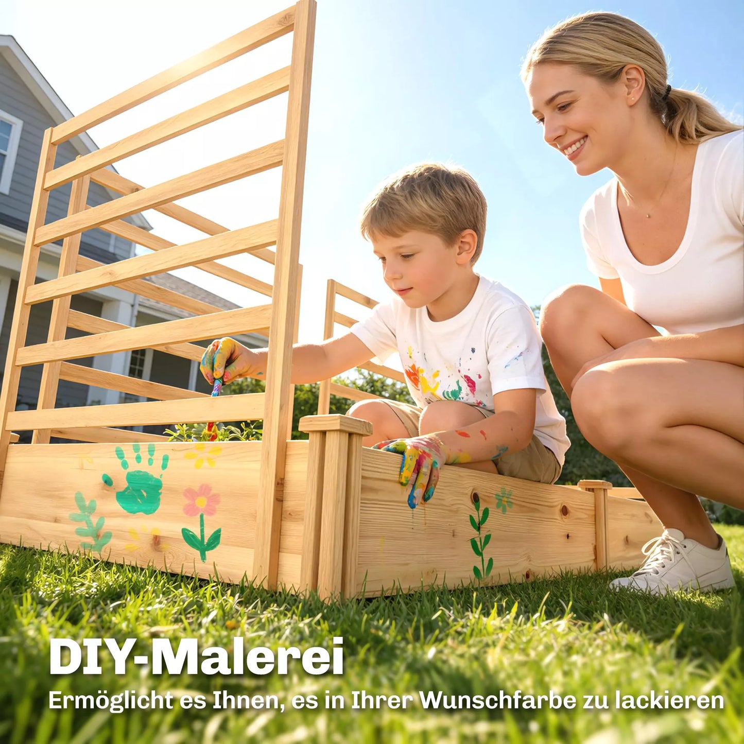 Pakelta lysvė su grotelėmis ir trimis skiriamosiomis sienelėmis, sodo pertvara, medis, 240 x 125 x 102 cm, natūrali