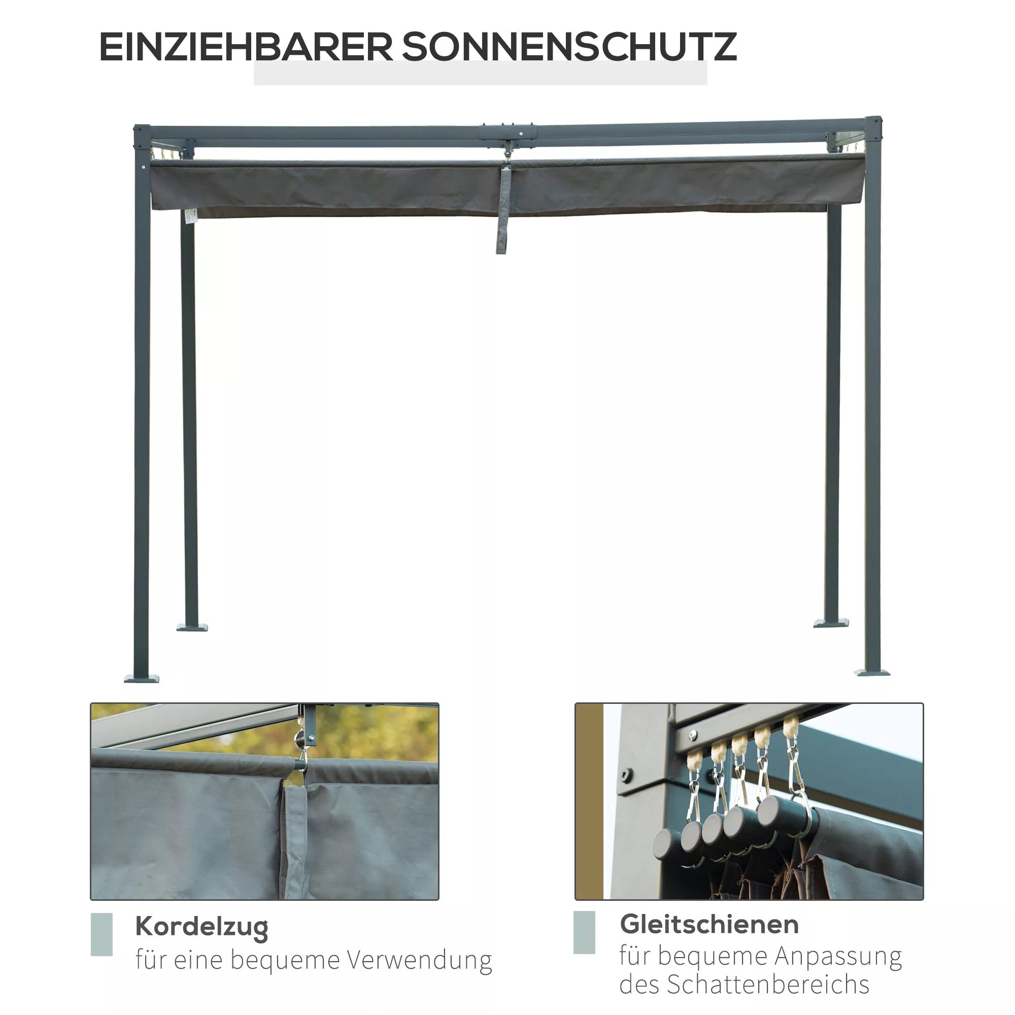 Pergola 3x2 m sodo pavėsinė, metalinis terasos stogas, sodo pavėsinė su reguliuojamu stogu, atskira, saulės apsauga terasai ir sodui, pilka