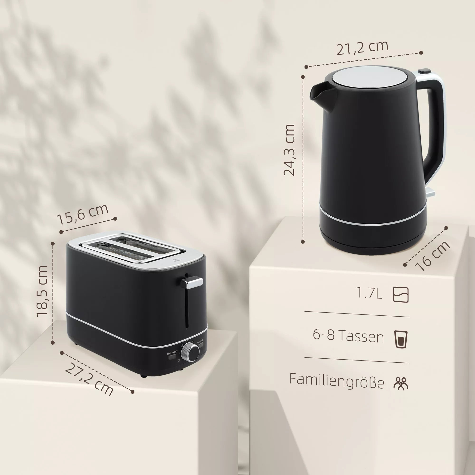 1,7 l virdulio ir 6 rudos spalvos lygių skrudintuvo rinkinys, juodos/plieno spalvos