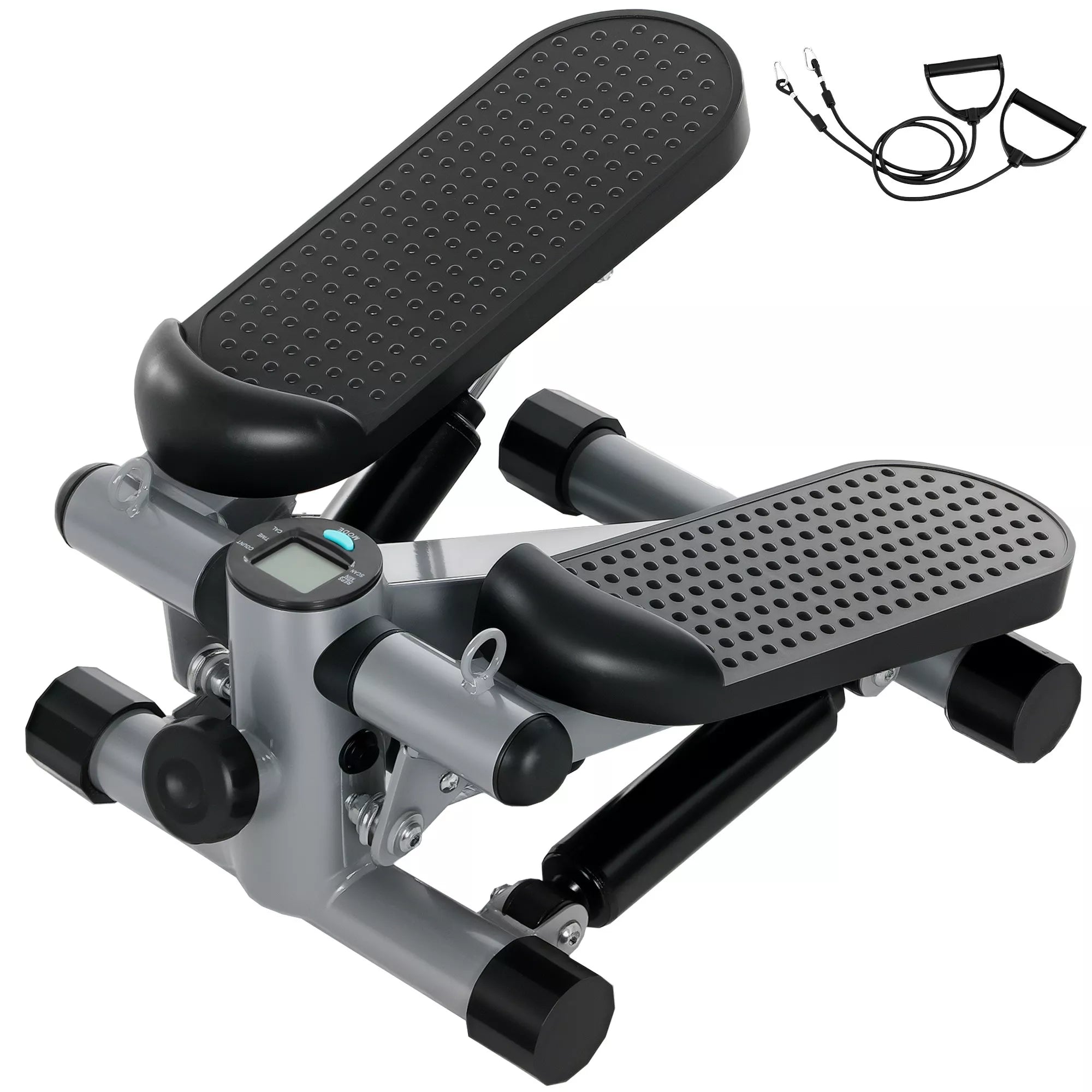 2in1 Mini treniruoklis namams su Power Ropes, LCD ekranu, Up-Down Swing Stepper, 41 x 30,5 x 18,5 cm, pilkos spalvos