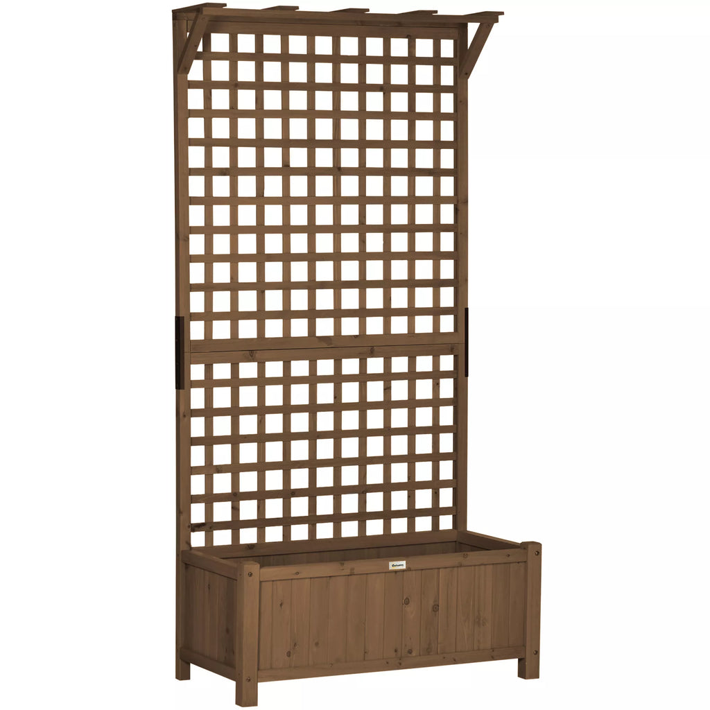Pakelta lysvė vijokliniams augalams su grotelėmis ir stogeliu, 90x45x183 cm (ruda)