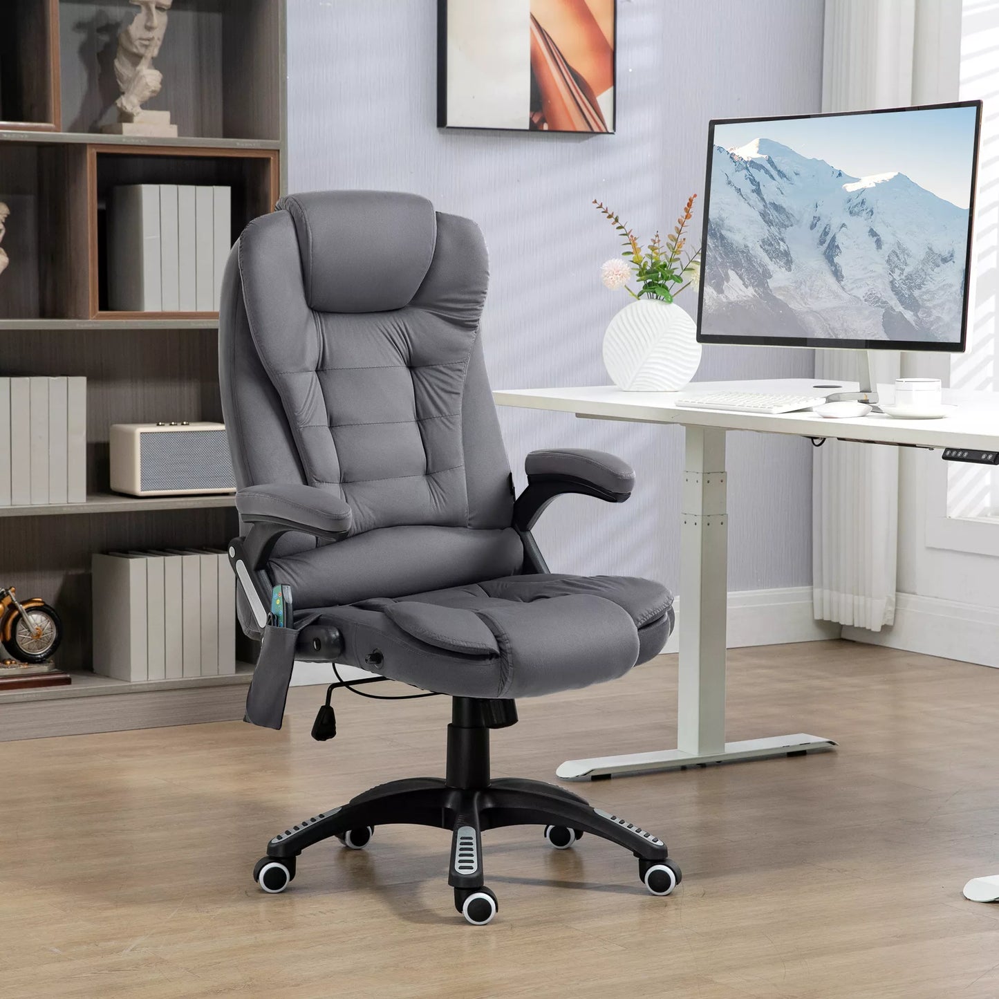 Vinsetto Biuro kėdė su masažo ir šildymo funkcija, ergonomiška, reguliuojamo aukščio, tamsiai pilka