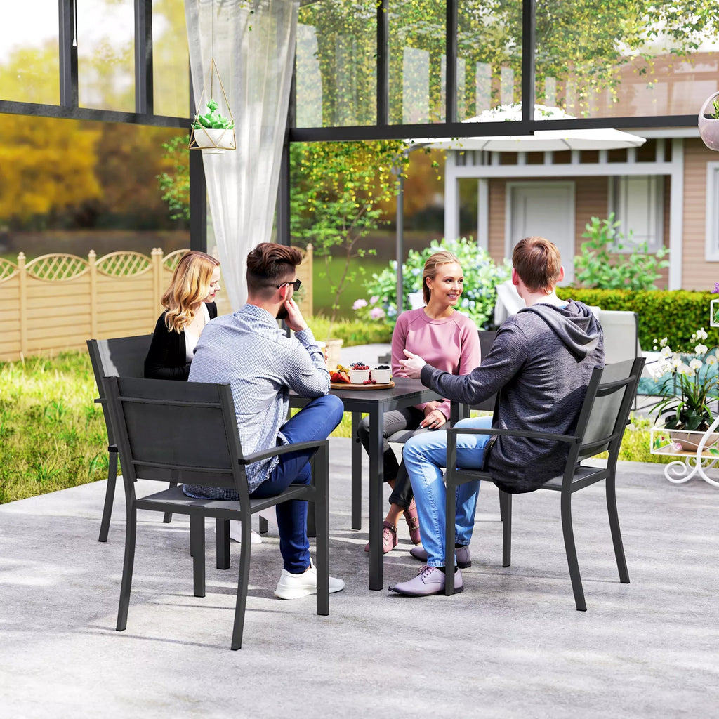 Sodo stalas iš aliuminio 73x73 cm Atsparus atmosferos poveikiui bufetas su medžio imitacija, kempingo stalas 4 asmenims Juodas