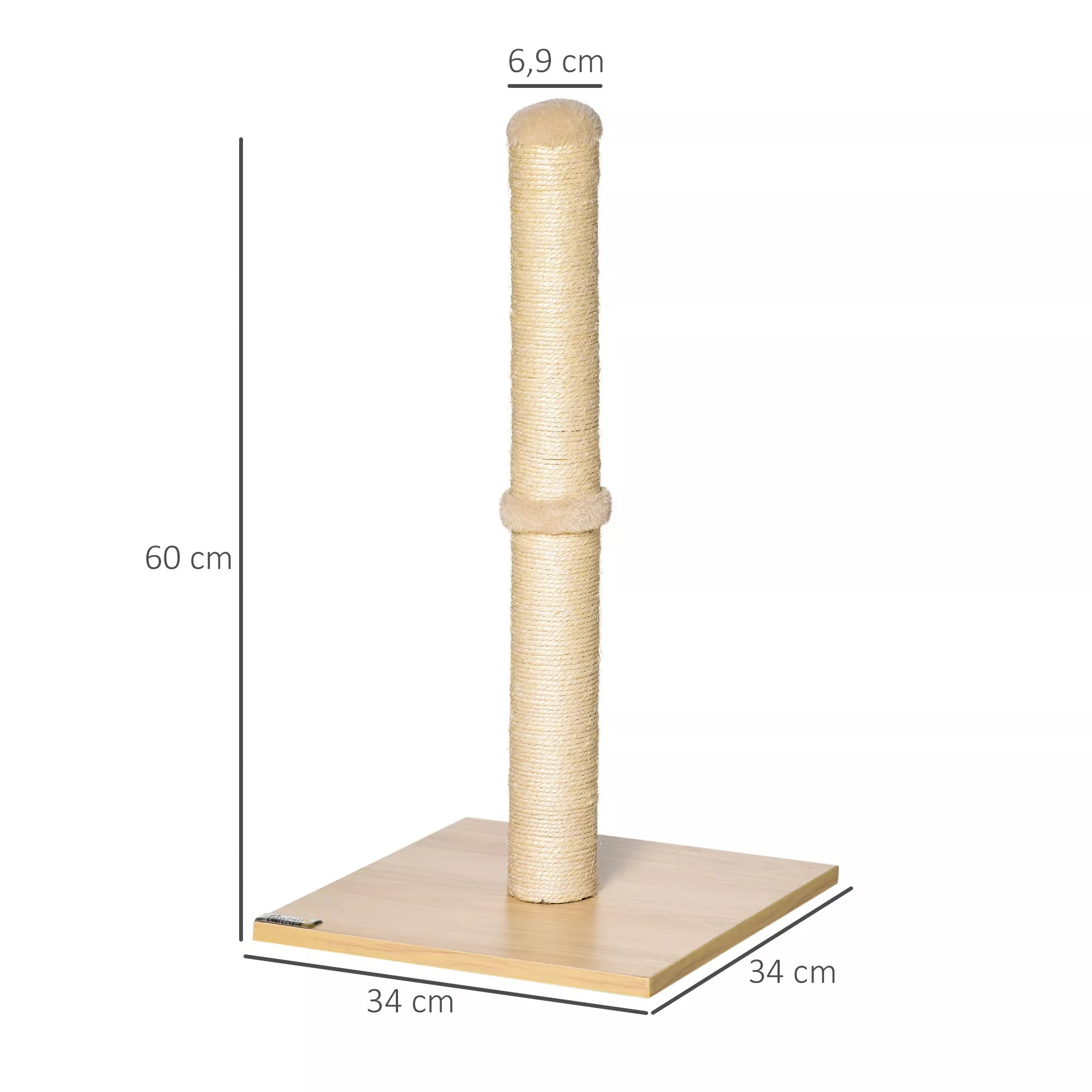Katės draskyklė stulpas su žaislu, 60 cm, smėlio/ąžuolo spalvos