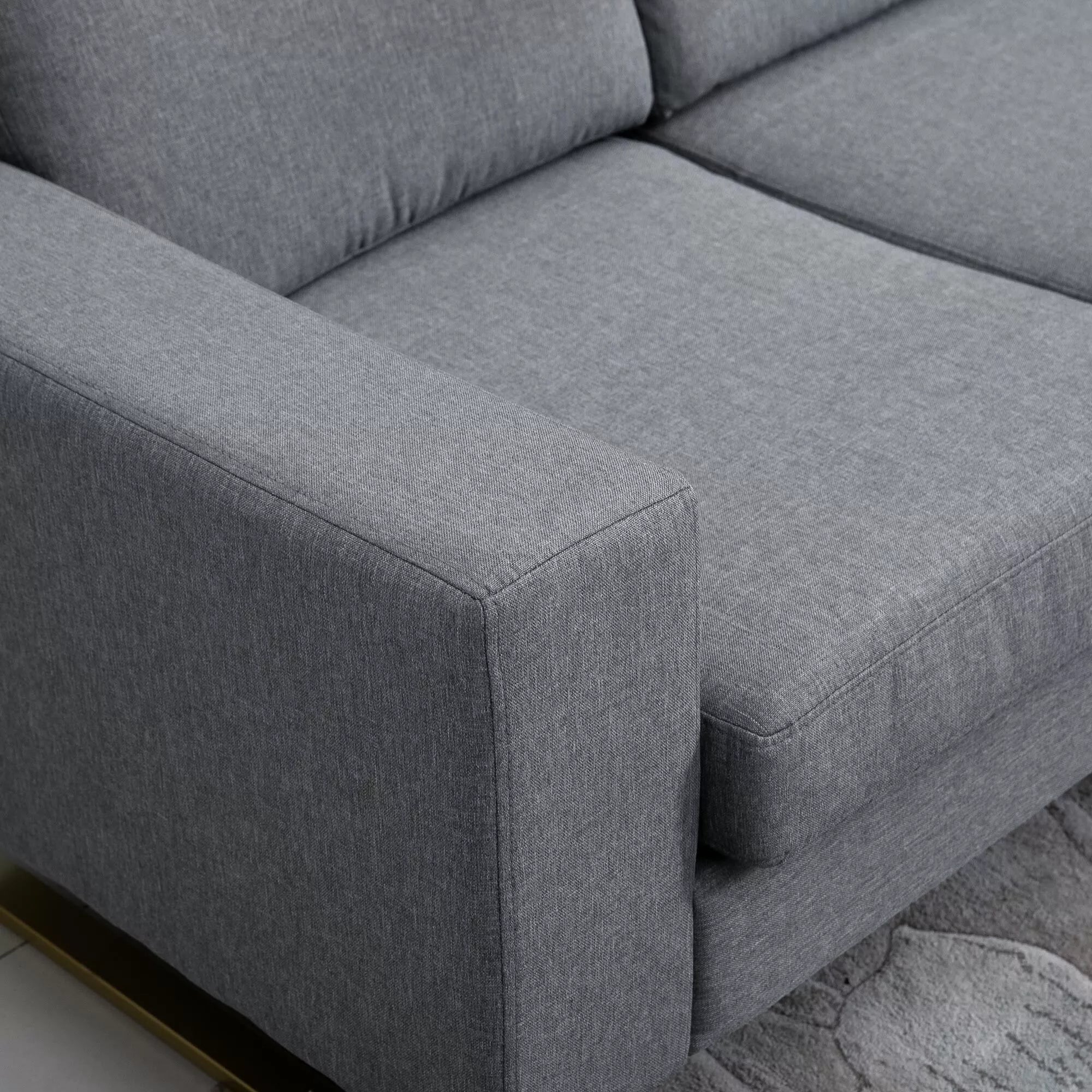 3 vietų sofa Trijų vietų audinio sofa su pagalvėlėmis, porankiais, lino išvaizda, miegamajam, 200 x 82 x 78 cm, tamsiai pilka