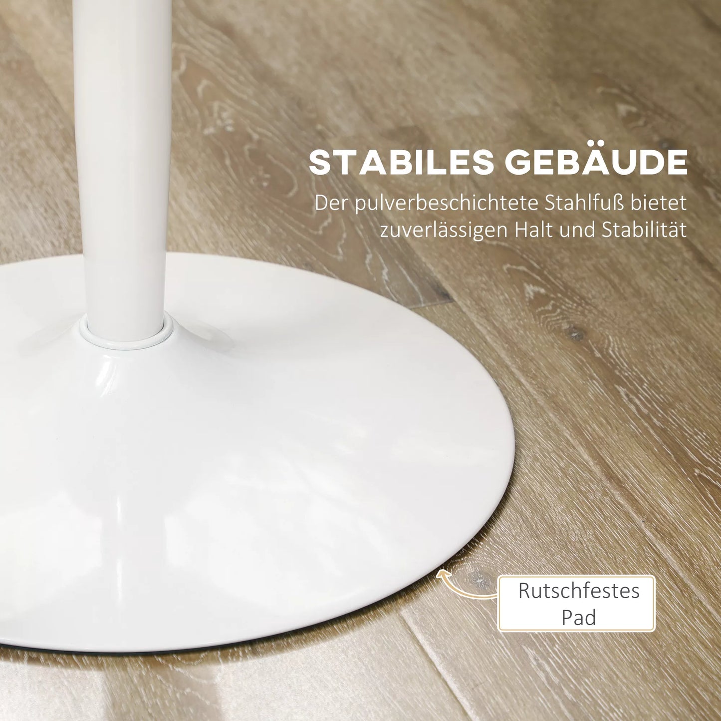 Valgomasis stalas 2 žmonėms, apvalus Ø80 cm stalviršis, MDF ir plienas, neslystantis, baltas, 75 cm aukštis