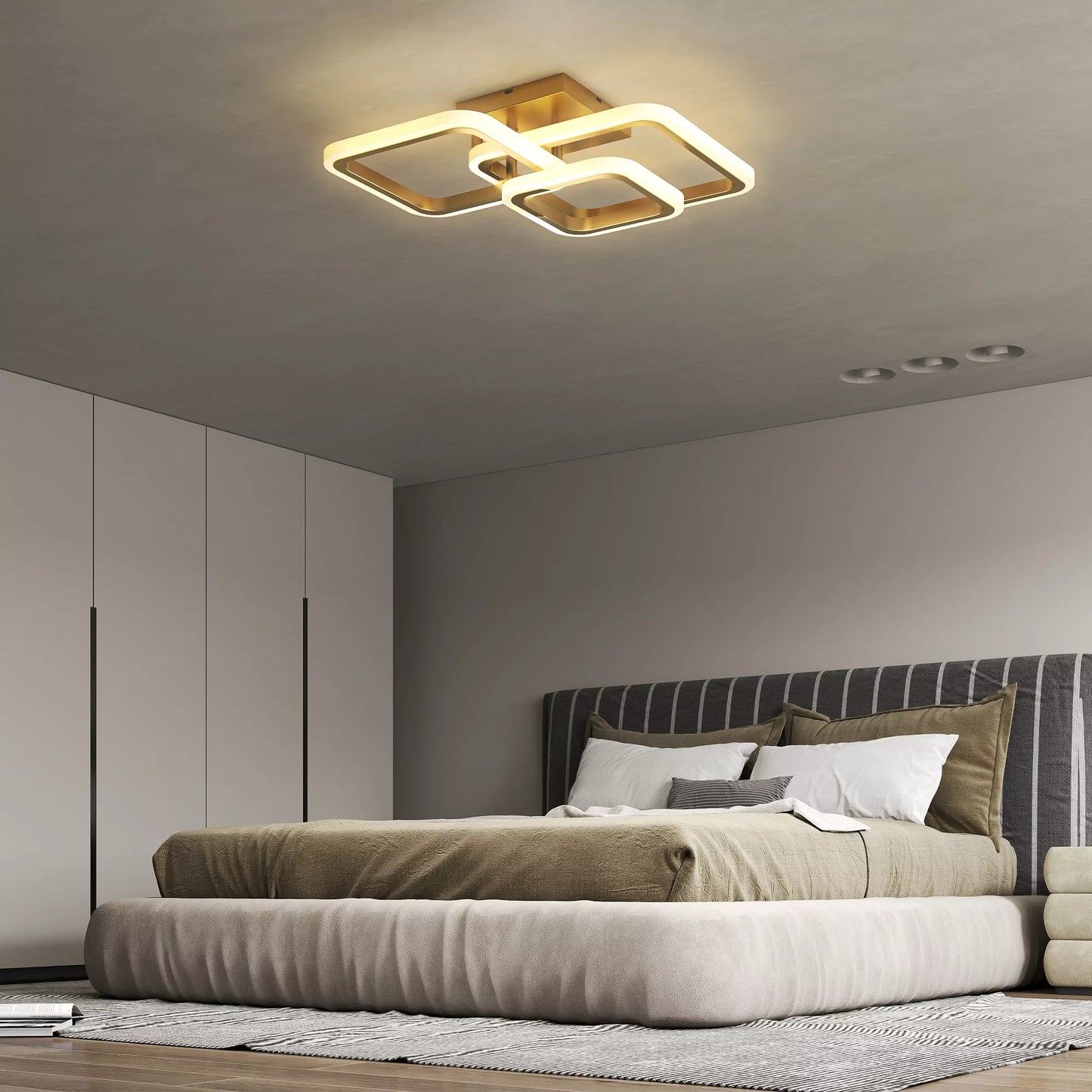 LED lubų šviestuvas 40W 4300LM 3500K/4500K/6000K, 3-kampė lubinė lempa svetainei, 48 x 46 x 13 cm, aukso spalvos