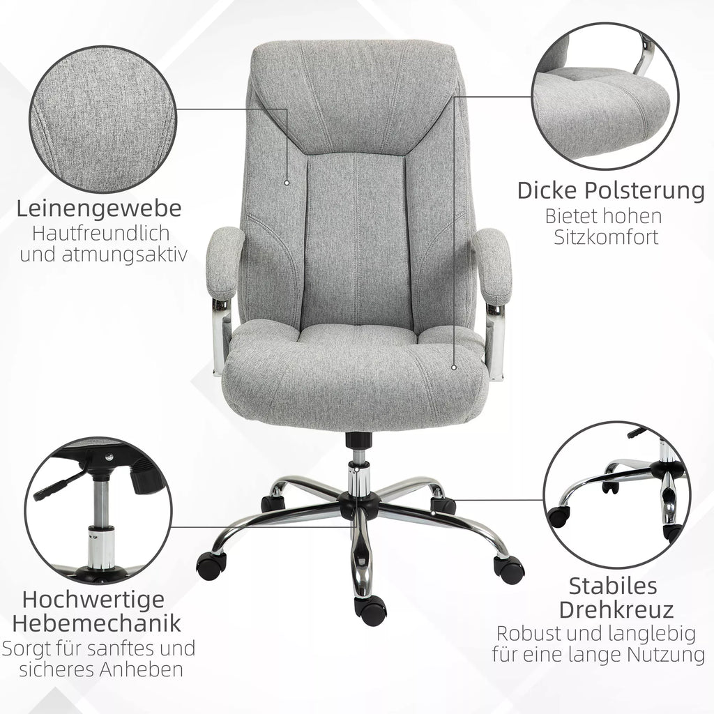 Ergonomiška pilka biuro kėdė su aukštu atlošu, kvėpuojančiu apmušalu ir reguliuojamu aukščiu